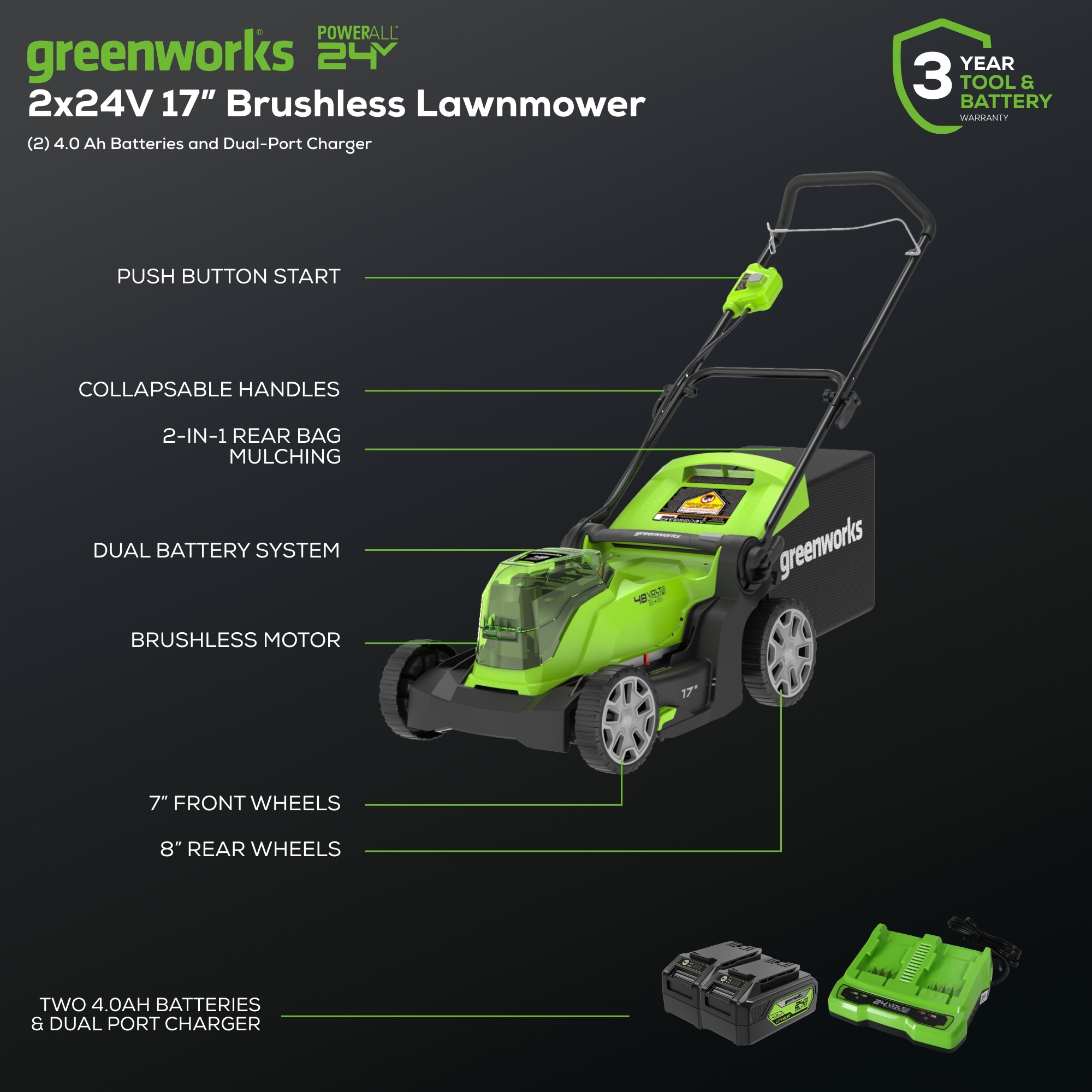 Greenworks MO48B2210 Cordless-Elec-Push-Mowers - View #3