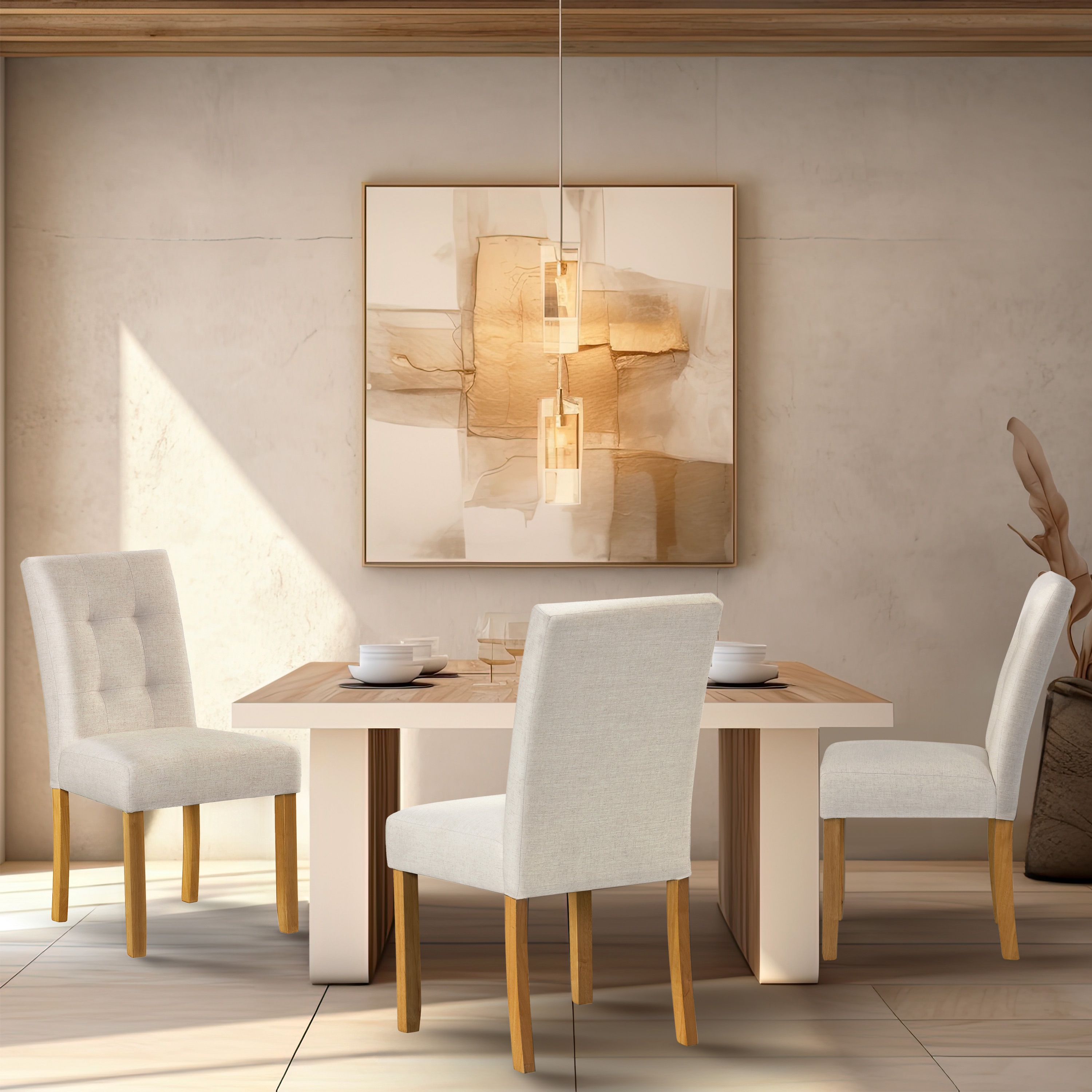 HomePop Set of 2 Tufted Back Traditional Woven Upholstered Dining side chair ( Wood Frame )