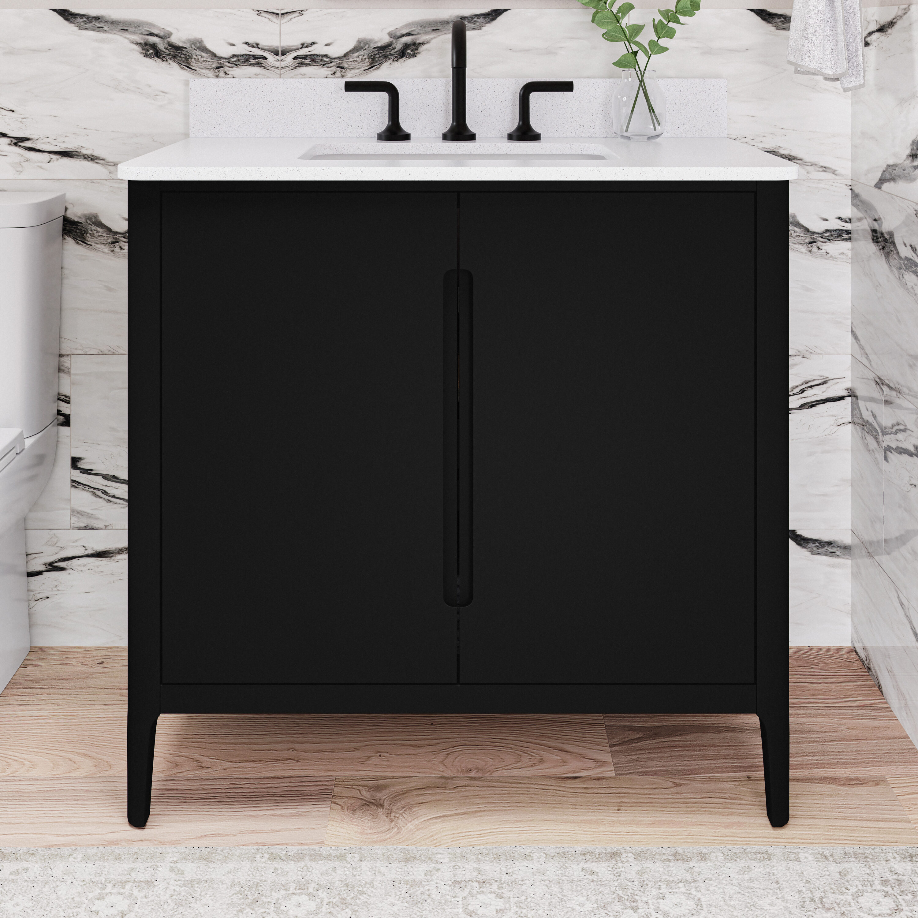 Origin 21 LWS36DKWV Jenkins 36-in Black Undermount Single Sink Bathroom Vanity with White Engineered Stone Top