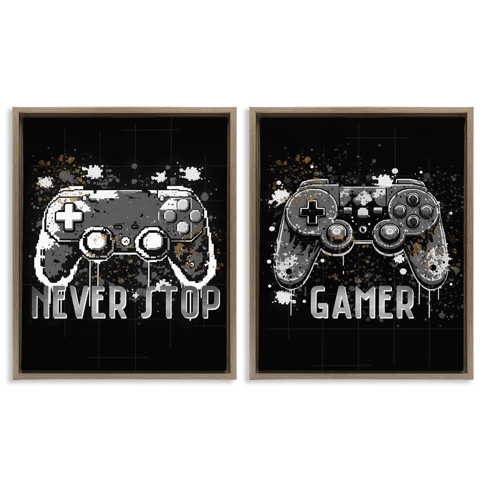 Stupell Industries B2-713-FFE-2PC-24X30 Modern Gamer Controller Phrases 2 Piece Brown Framed Floater Canvas Set By Kim Allen 31 x 25