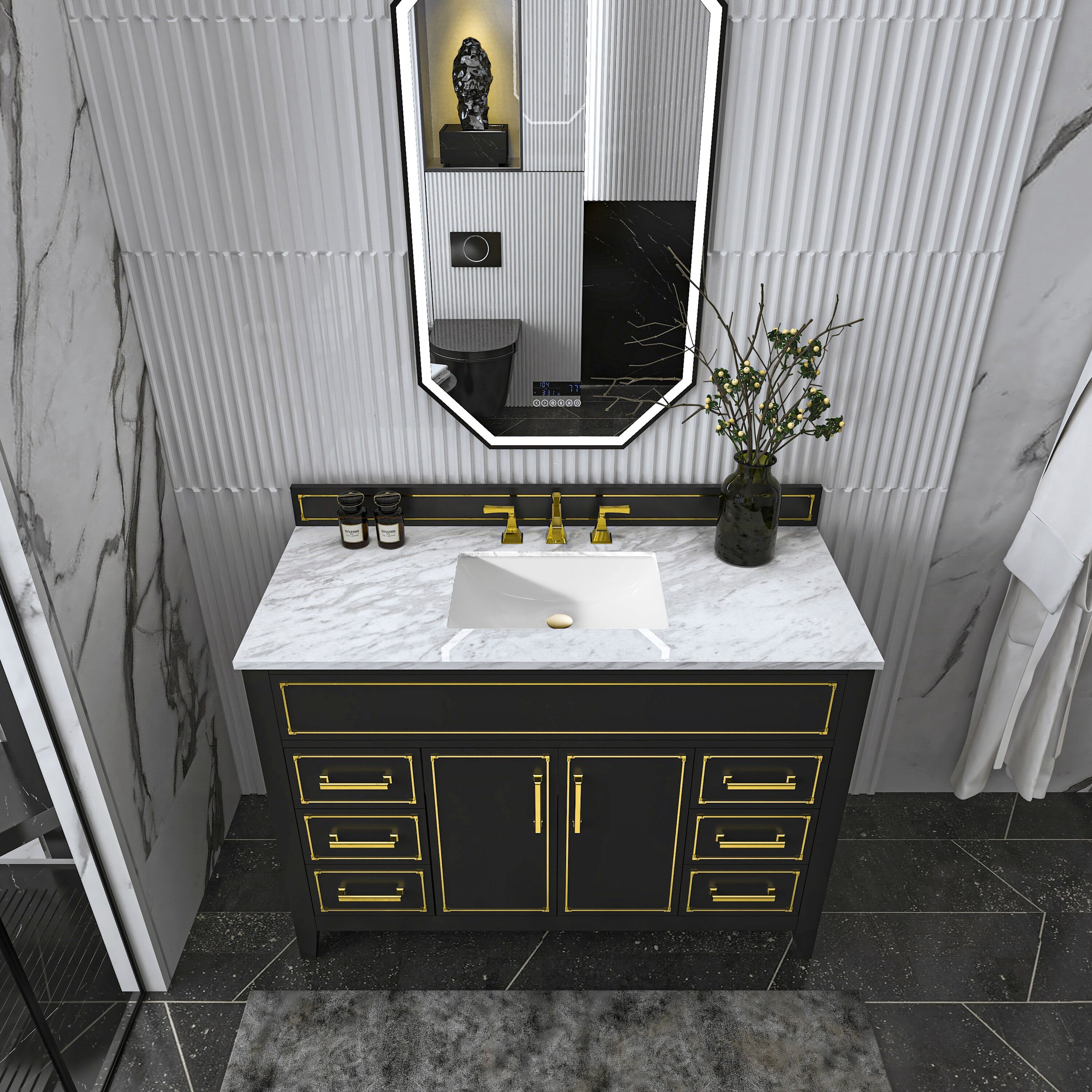 Aspen 48'' Black Onyx Bathroom Vanity with Marble Top