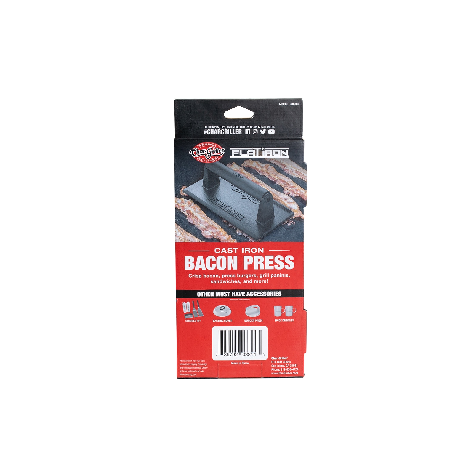 Flat Cast Iron Bacon Grill Press with BBQ Spring Handle - China Pressure as  Meat and Iron price