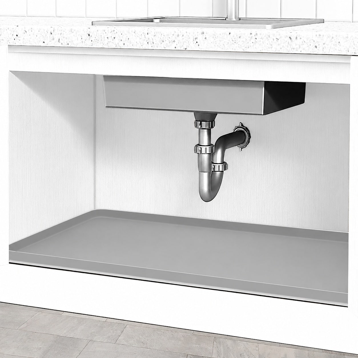 Yichuhaoxi  Under Sink Mat for Kitchen Waterproof Thirty Four by Twenty Two Silicone Cabinet Protector Heavy Duty Flexible Drip Tray with Lip Cool
