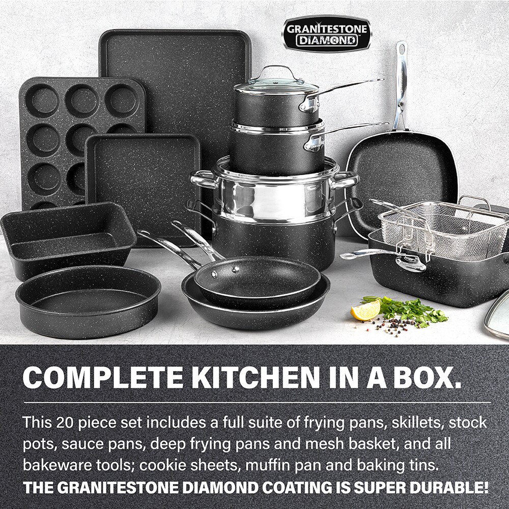 GraniteStone Diamond GraniteStone Diamond Blue Collection 14.57-in Aluminum  Cookware Set with Lid in the Cooking Pans & Skillets department at