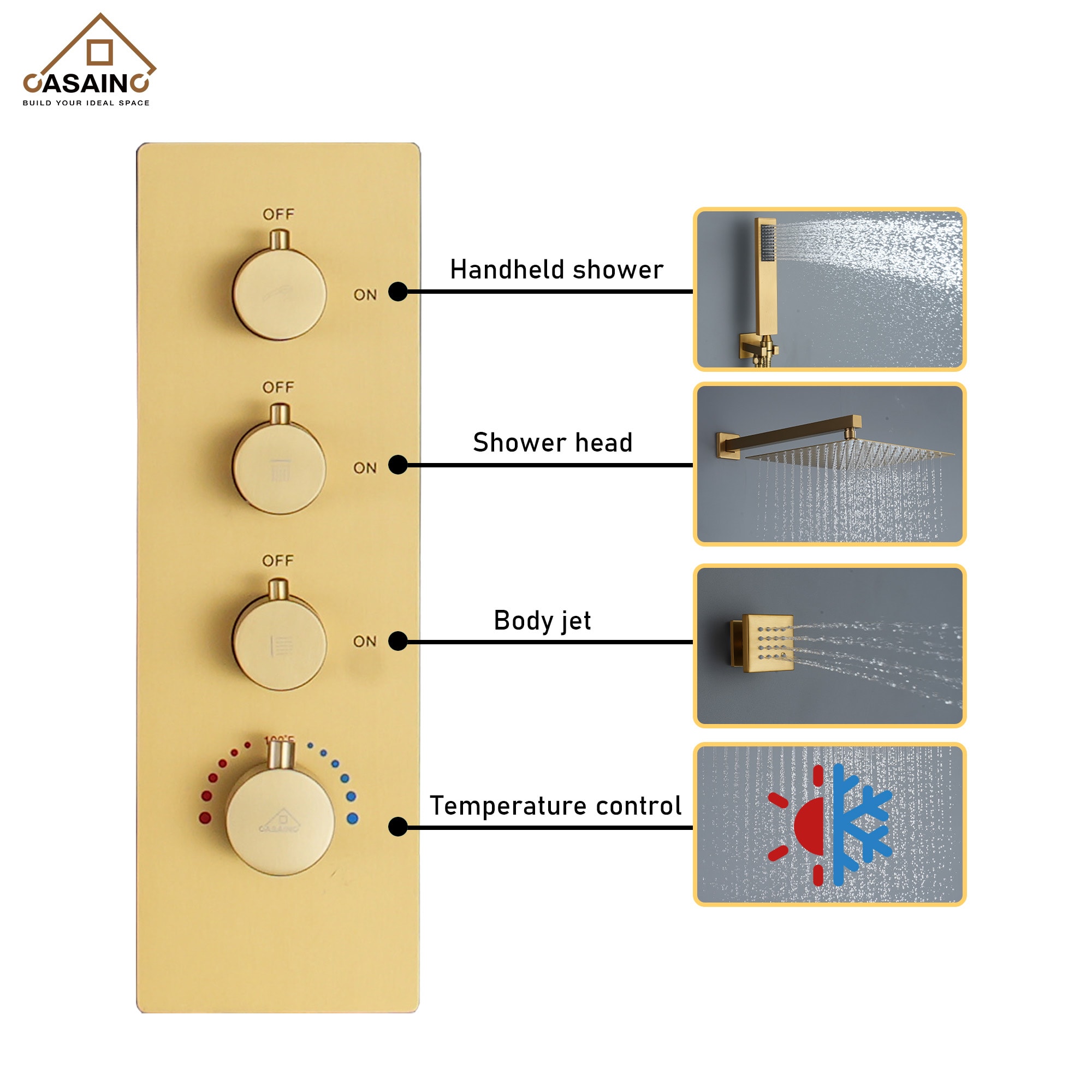 CASAINC CS6077-BG Showerhead-Bar-Panels - View #12