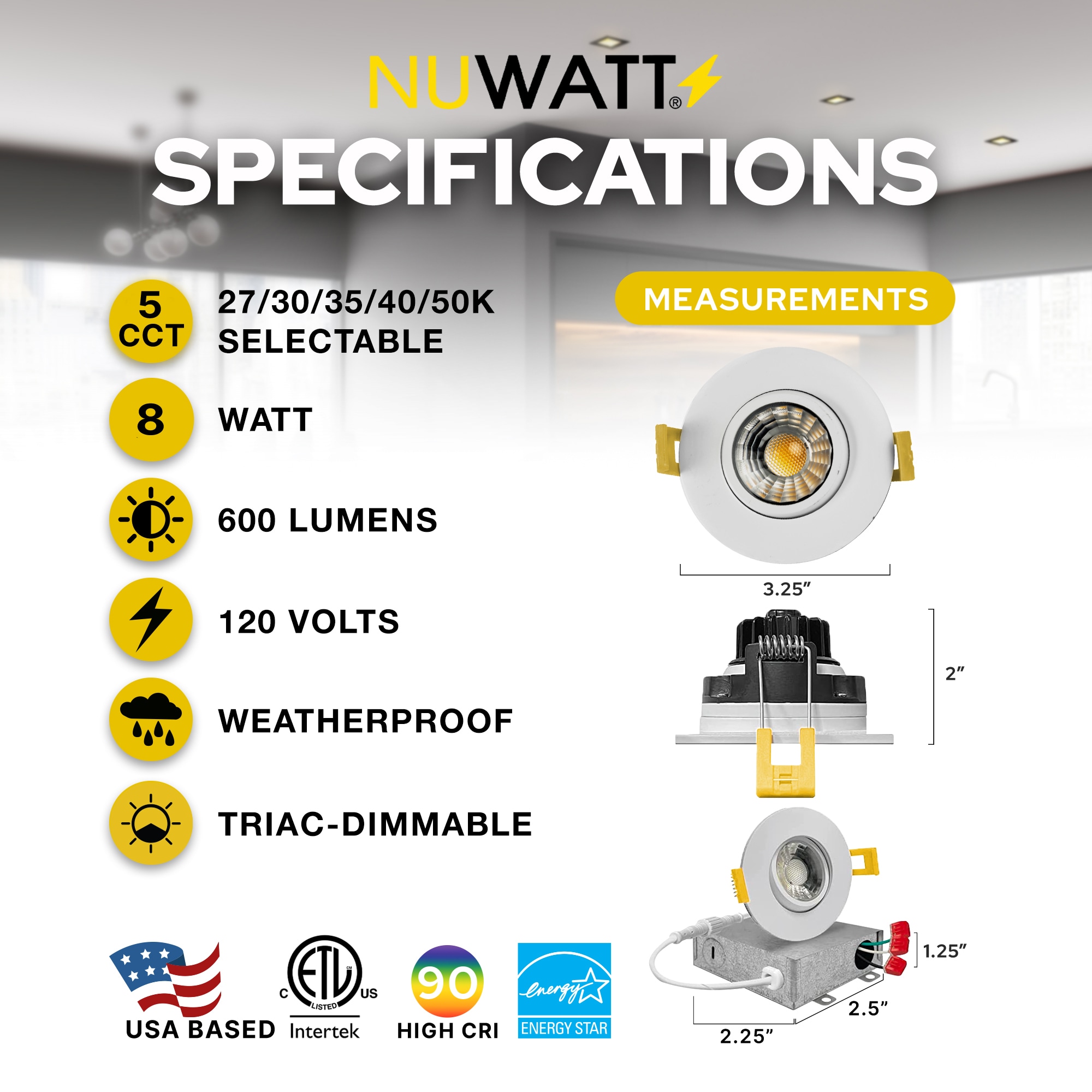 NUWATT Adjustable Lens Gimbal Lights White 3-in 600-Lumen Switchable ...