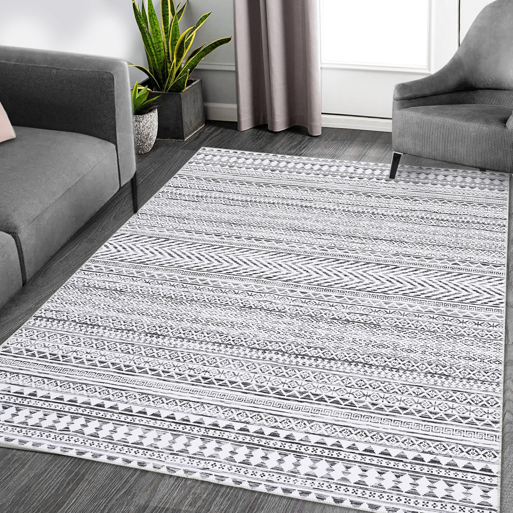 Garvee YXY-LO-PHO-0VEJKRLV 9 x 12 (ft) Polyester Gray Rectangular Indoor Abstract Bohemian/Eclectic Machine washable Area rug