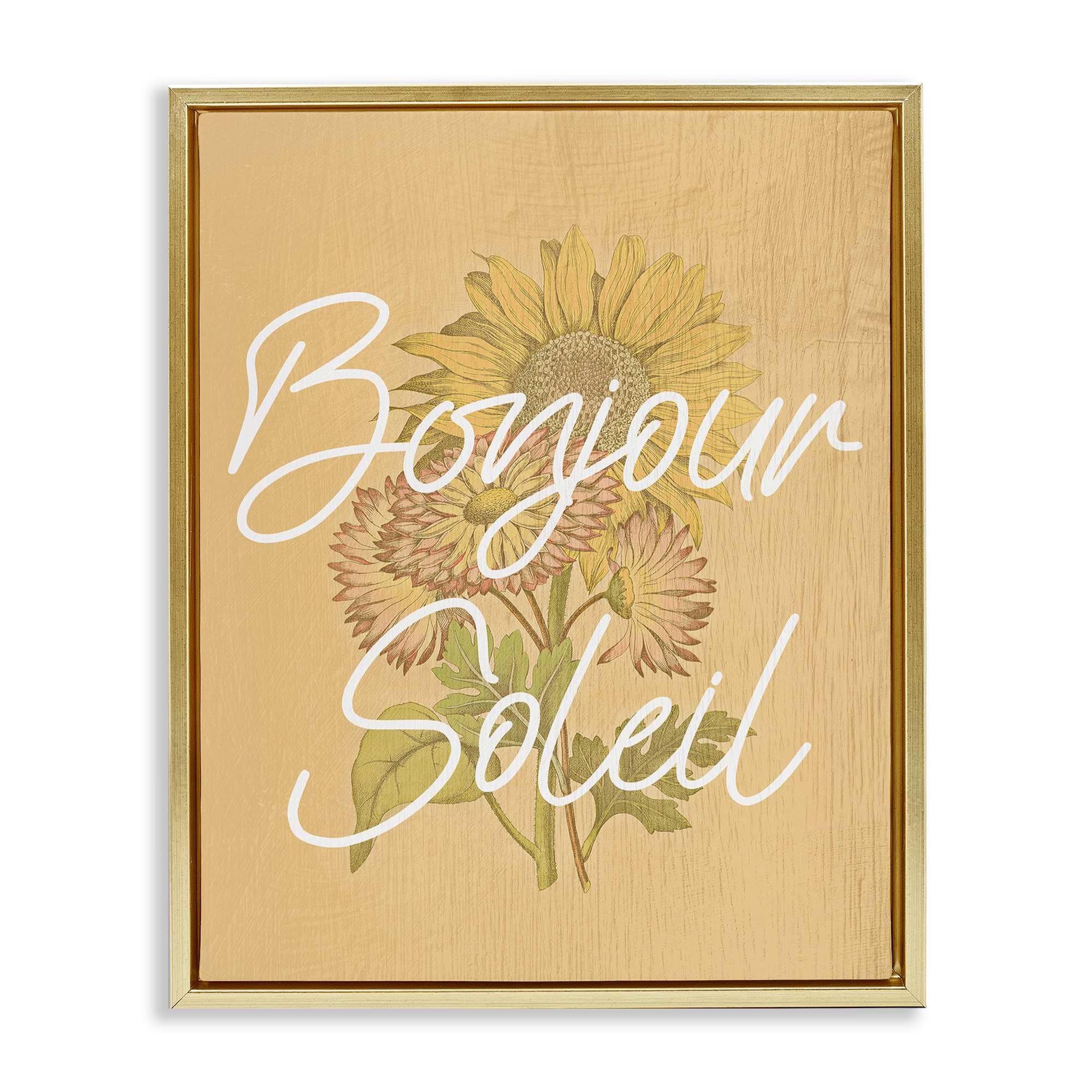 Stupell Industries BT-138-FFG-16X20 Hello Sunshine French Phrase Gold Framed Floater Canvas Wall Art By Lil' Rue 17 x 21