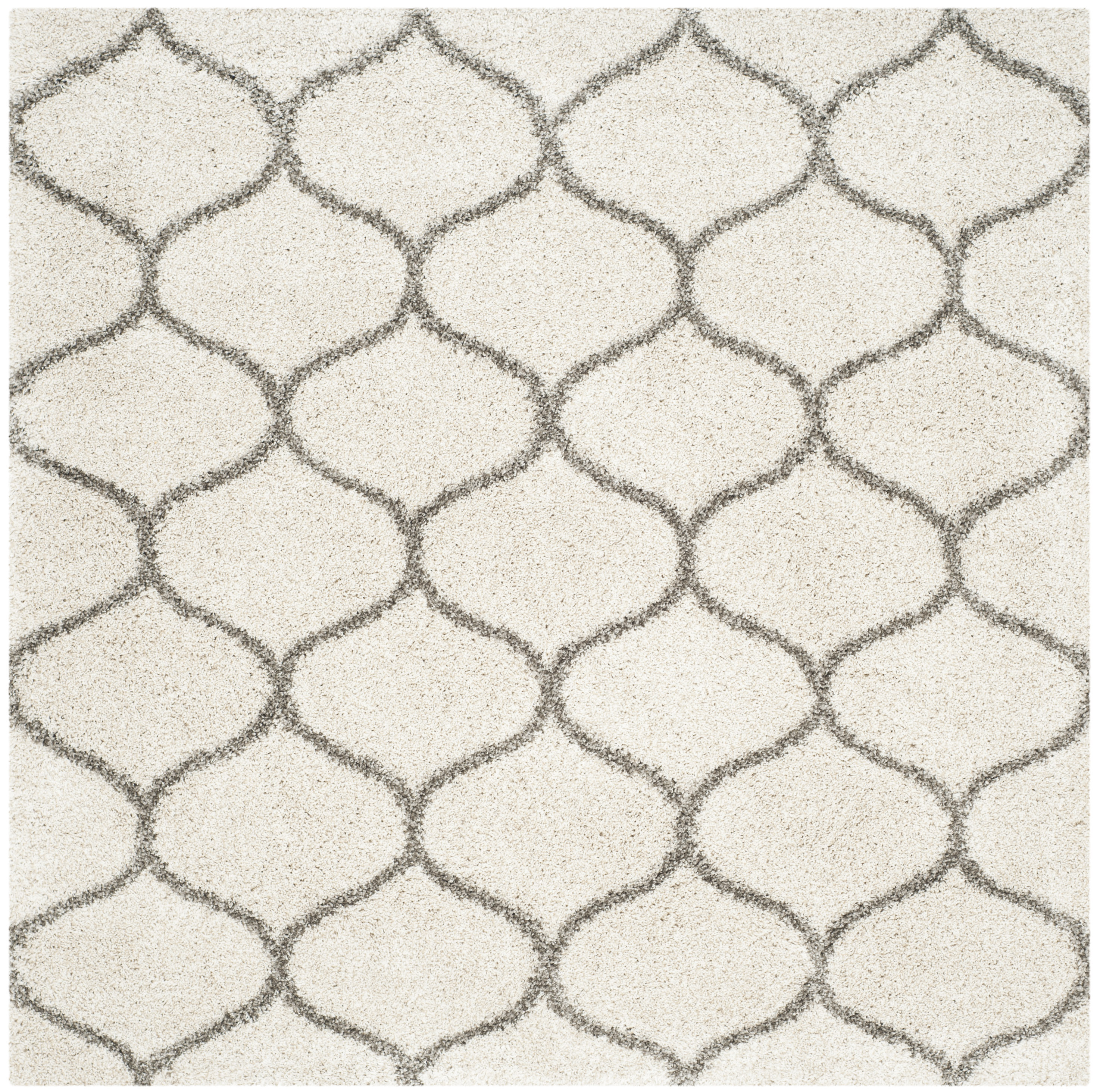 Safavieh SGH280A-7SQ Hudson Hathaway Shag 7 x 7 (ft) Loomed Polypropylene Ivory/Gray Square Indoor Trellis Area rug