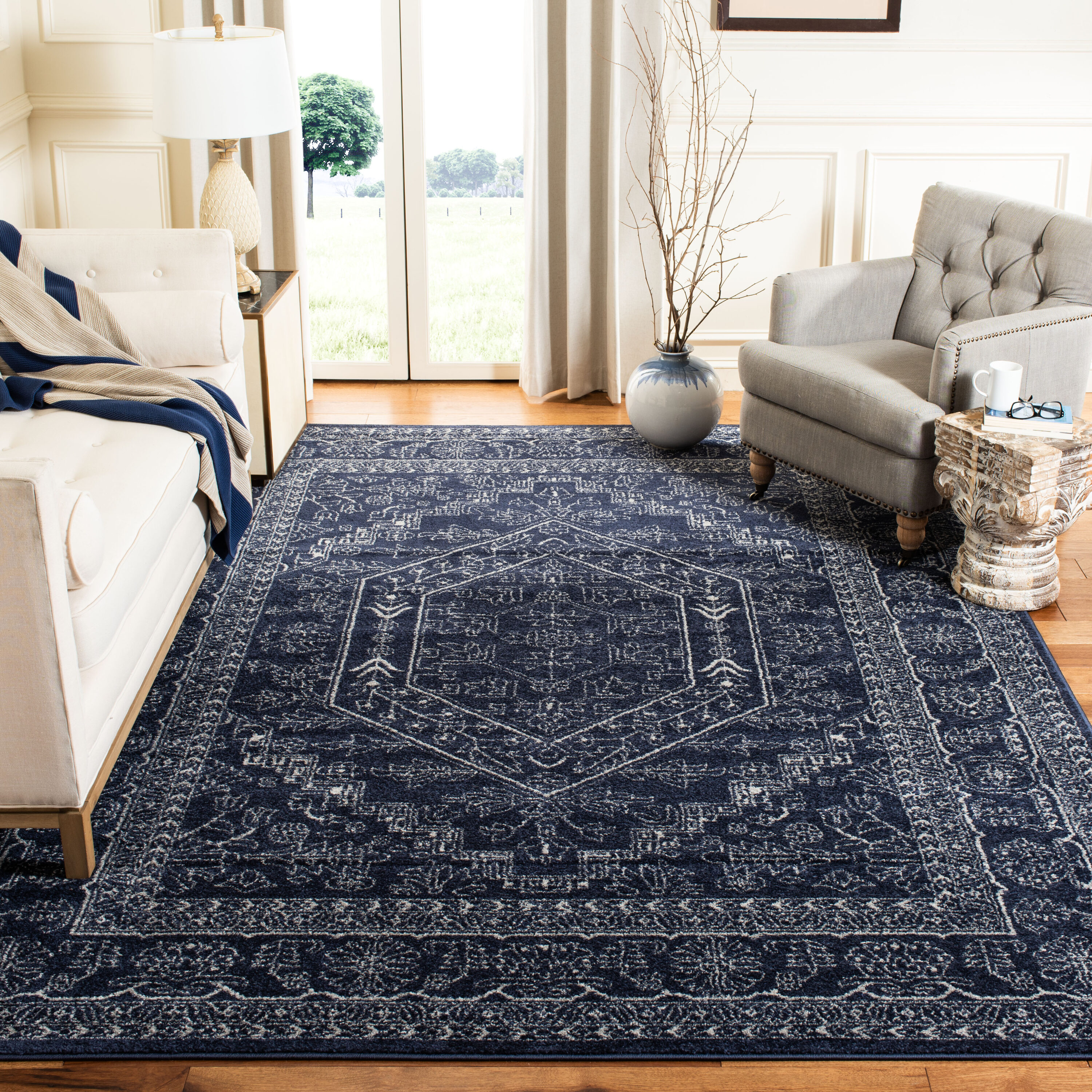 Adirondack 108N Navy Ivory 12ft x 18ft Oversized Rug