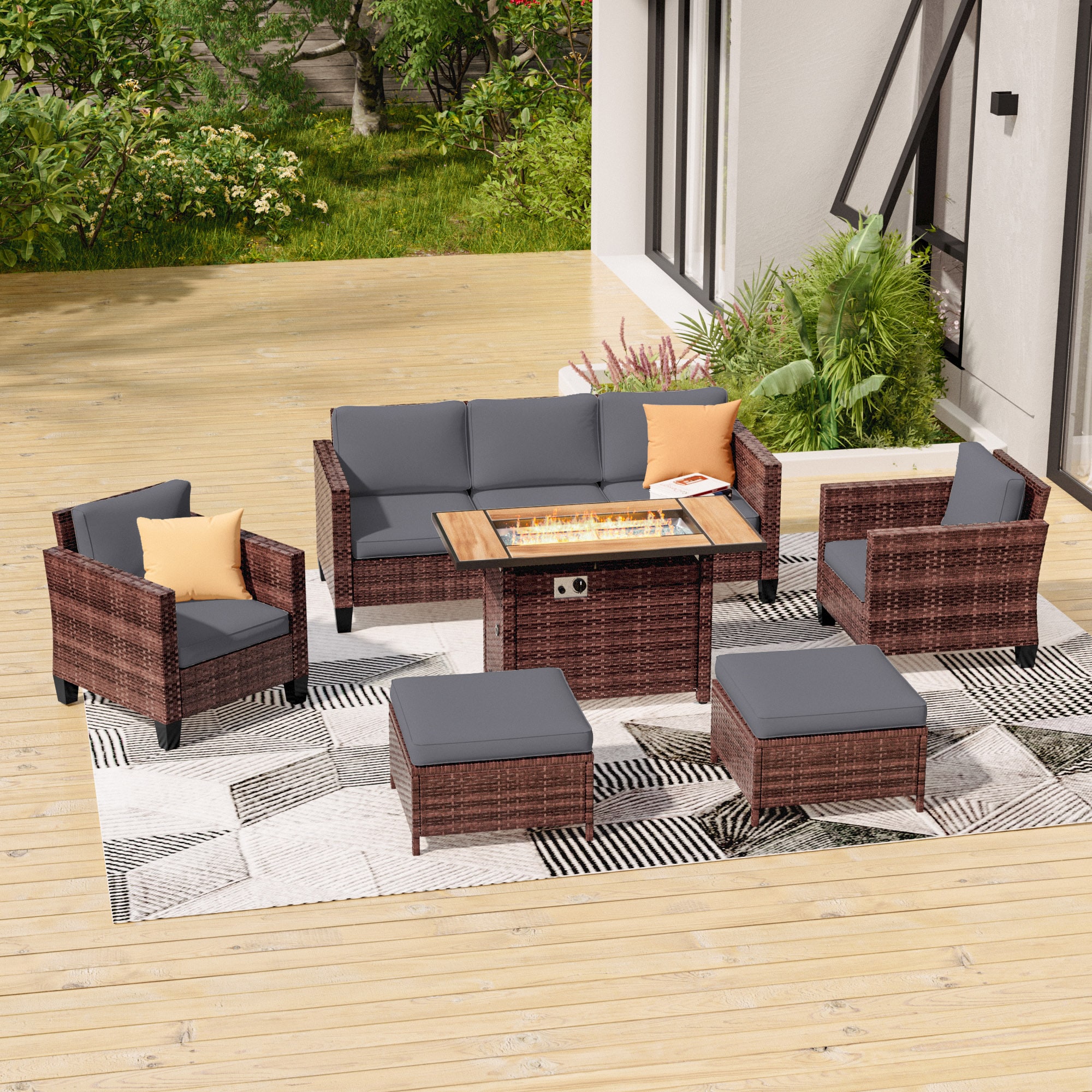 ACEGOSES LW-115BGY-T5 Skytop 6 -Piece Wicker Patio Sofa Conversation Set with Gray Cushions