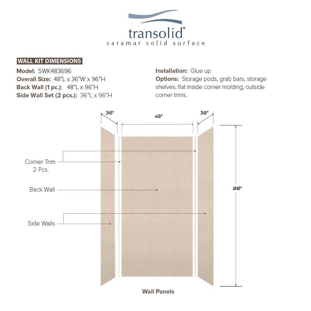 Transolid SWK483696-28V Shower-Wall-Surrounds - View #5