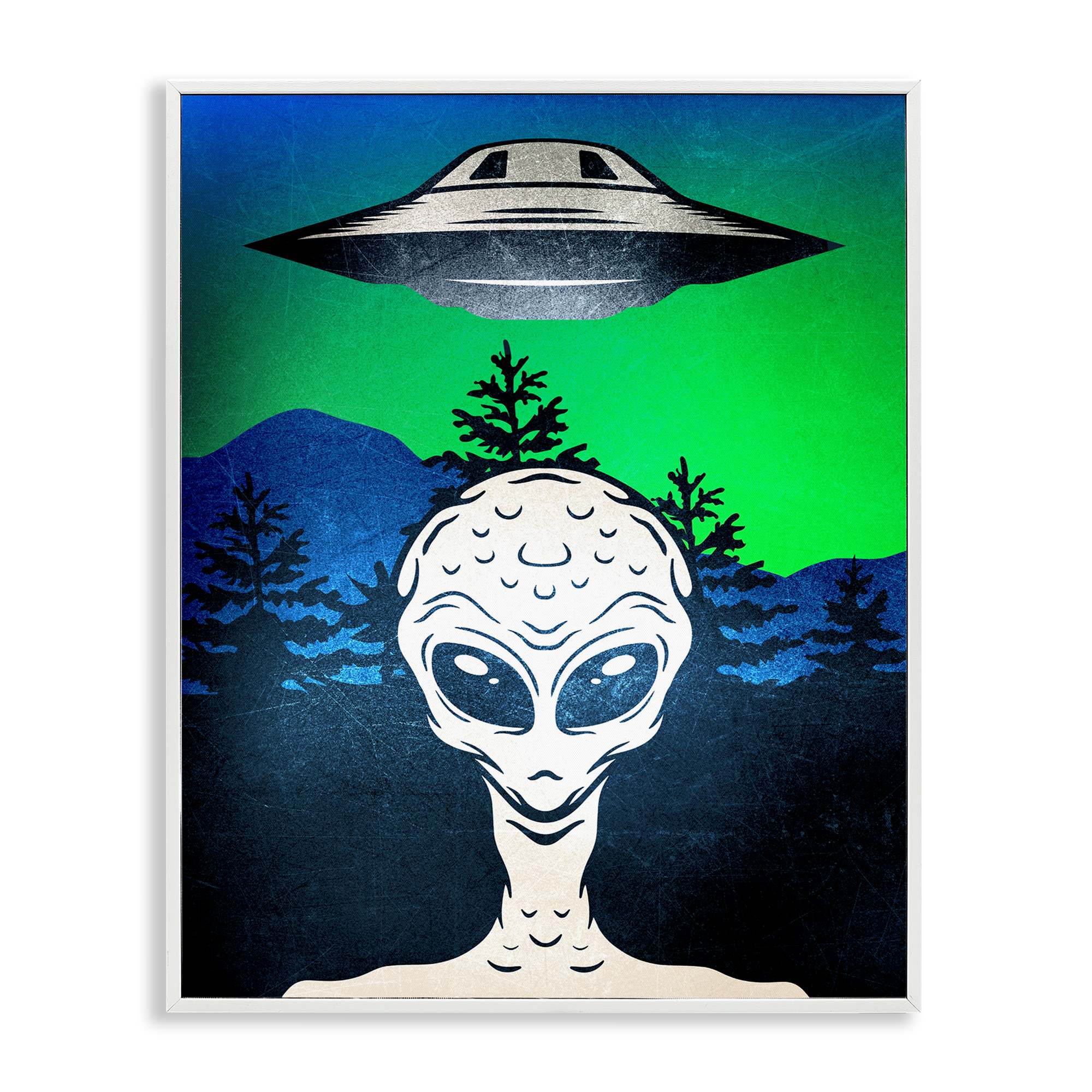 Stupell Industries BS-069-WFR-11X14 Alien and UFO Scene Framed Giclee design by Kim Allen
