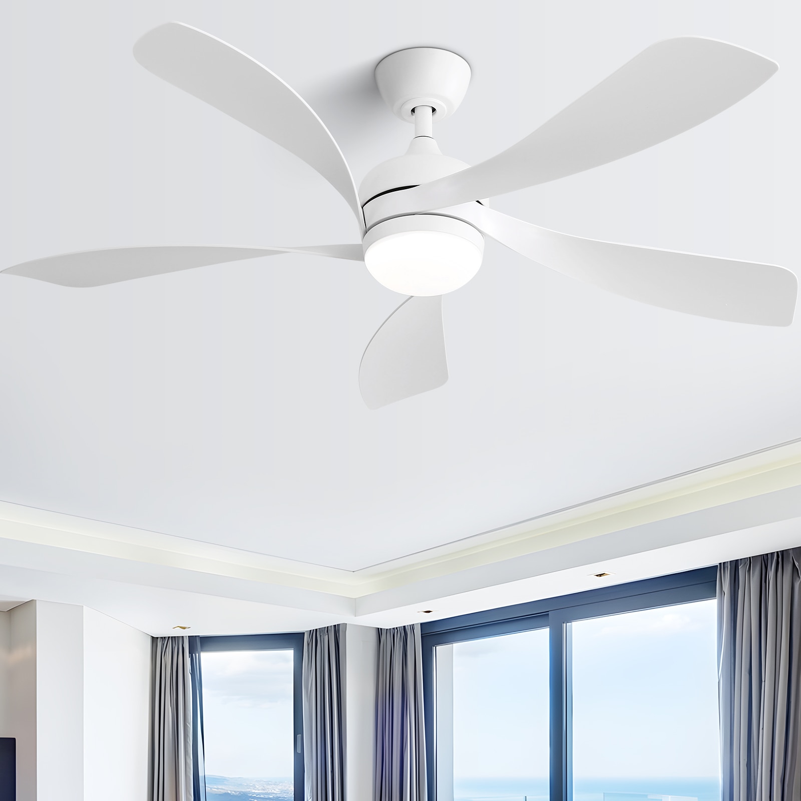 GDFStudio 52 Inch Modern LED Ceiling Fan ABS Blade with 3 Color Dimmable Light Remote Control Reversible DC Motor for Bedroom White