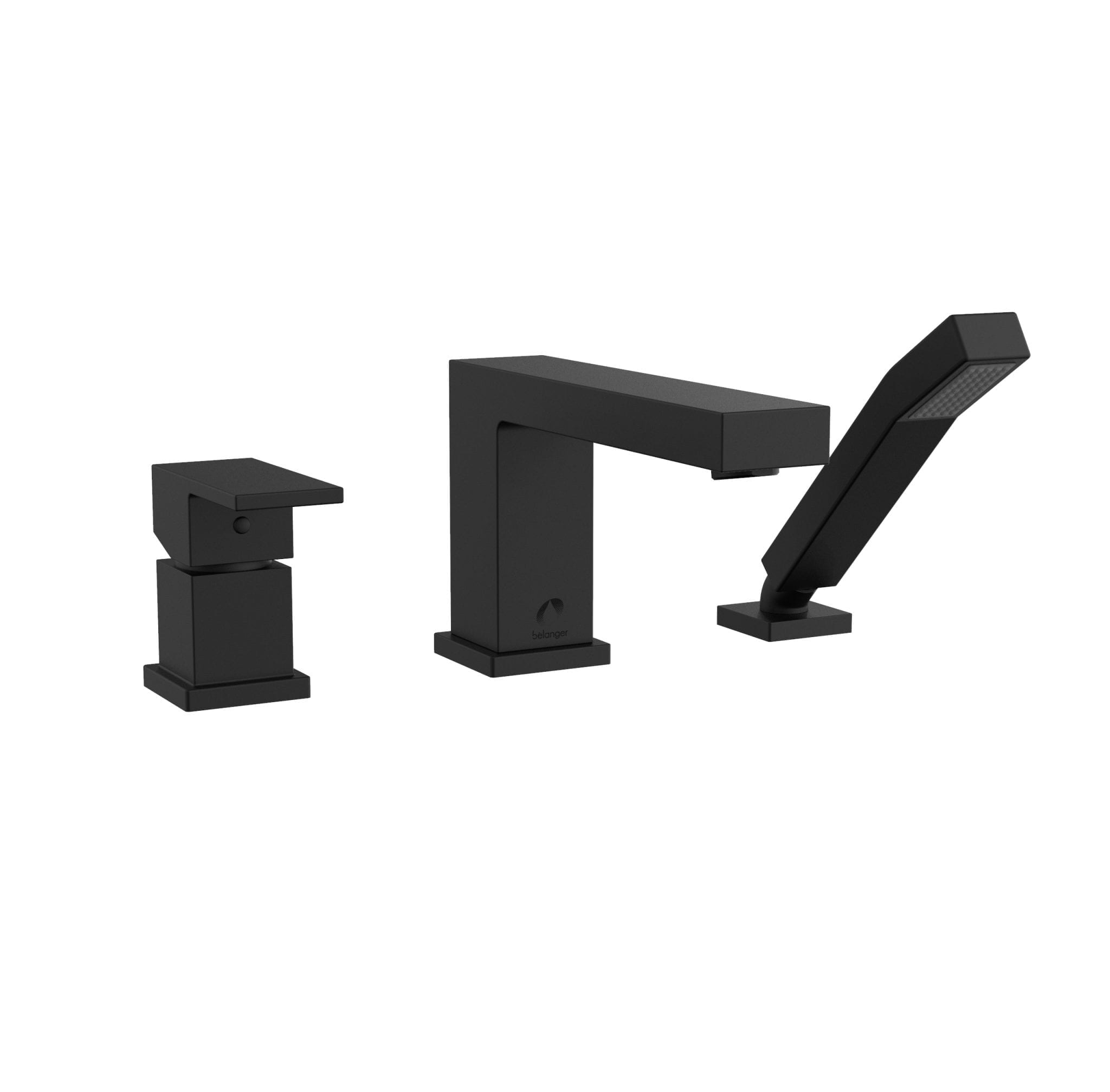 Belanger Quadrato Black Matte 1-handle Deck-mount Roman Low-arc Bathtub Faucet with Hand Shower (Valve Included)