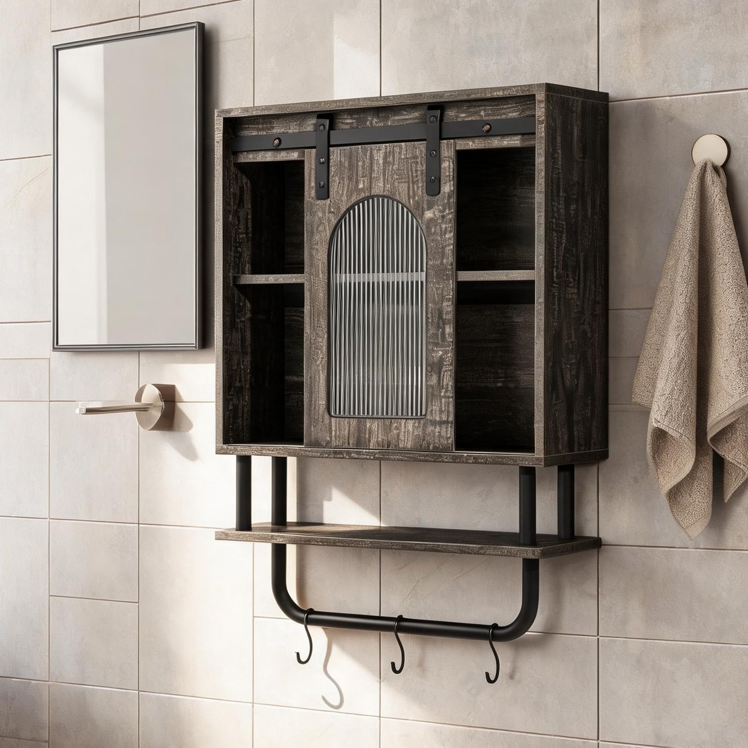 chillscreamni Storage Cabinet in Neutral Finish 20 x 8 x 27.5 in with Shelving Metal Frame