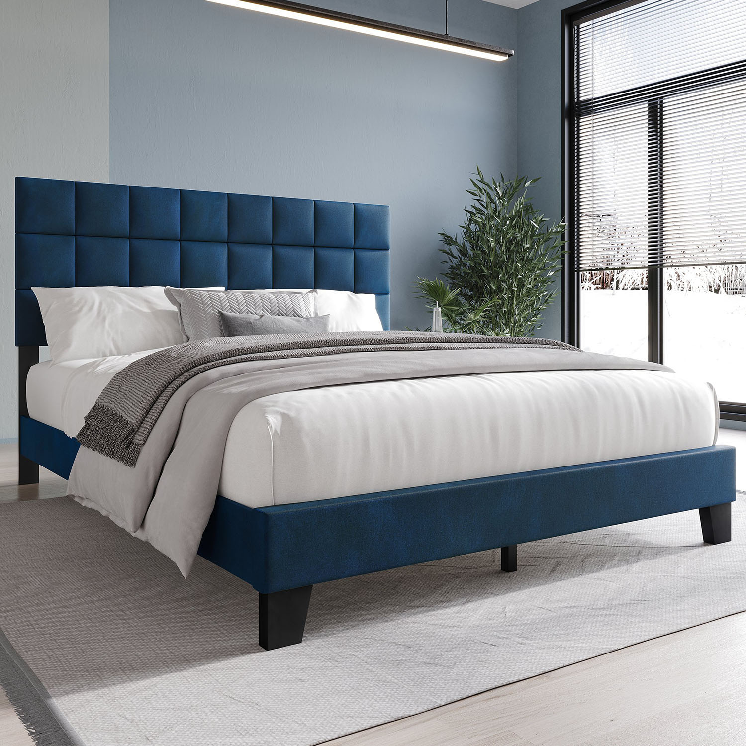 CasePiece C8542QPL-NBL-VV Navy Blue Queen Wood Platform Bed