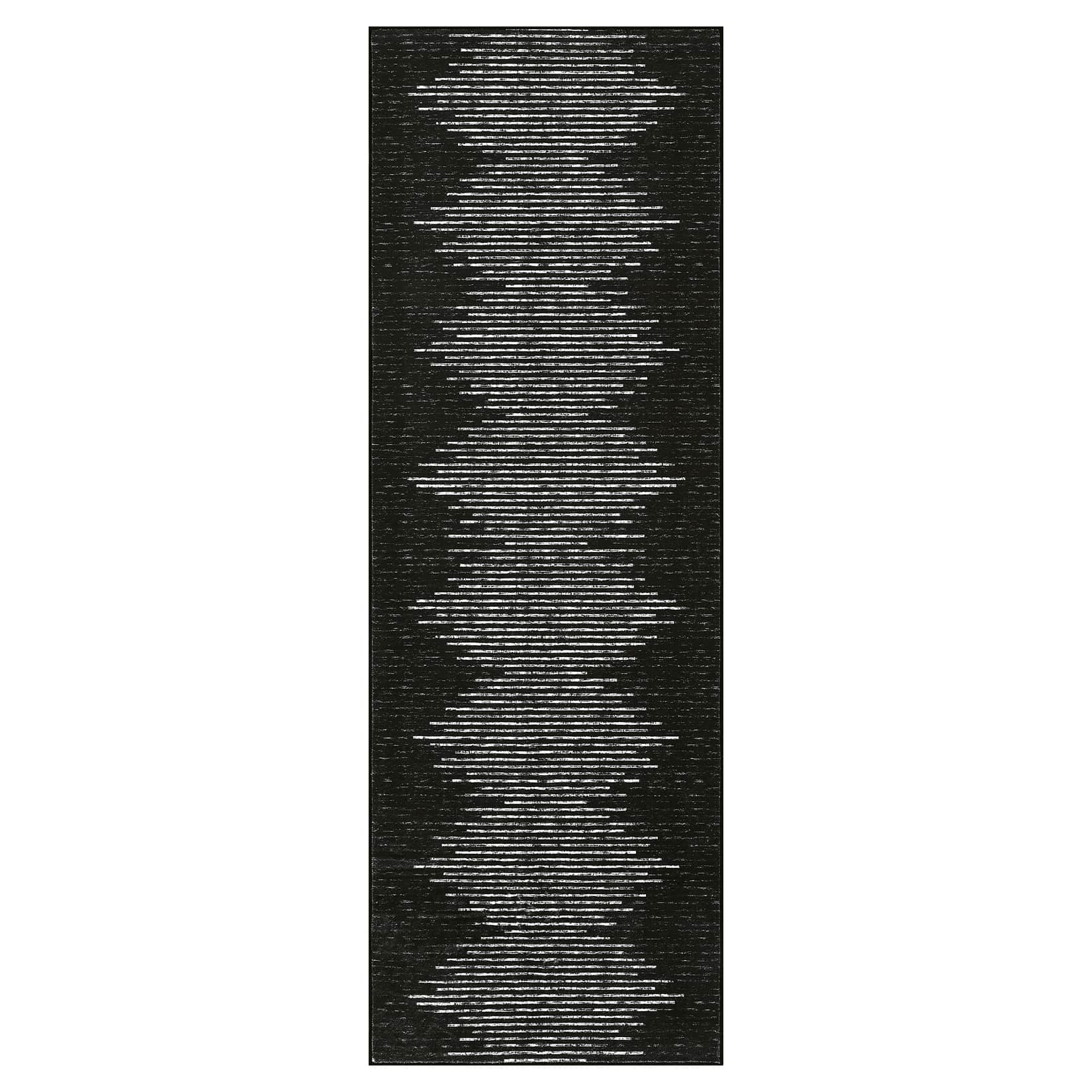 WhizMax SUNNY-PHO-166KVHJ3 2 x 6 ft Polyester Black White Rectangular Hallway Entryway Bathroom Kitchen Geometric Stripped Lines Print Modern Machine Washable Runner Rug