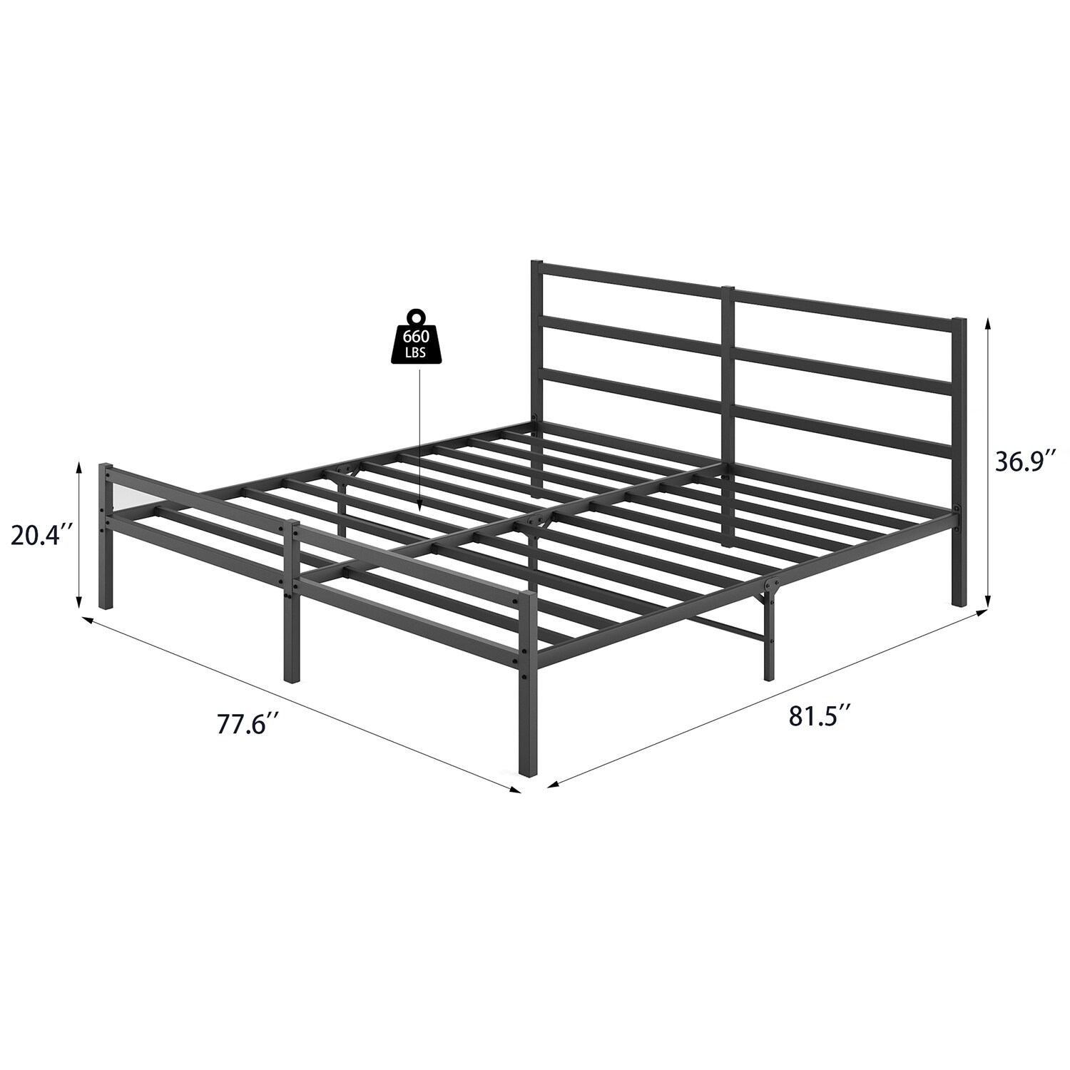 GZMR King Metal Platform Bed Frame Black King Metal Bed Frame in the ...