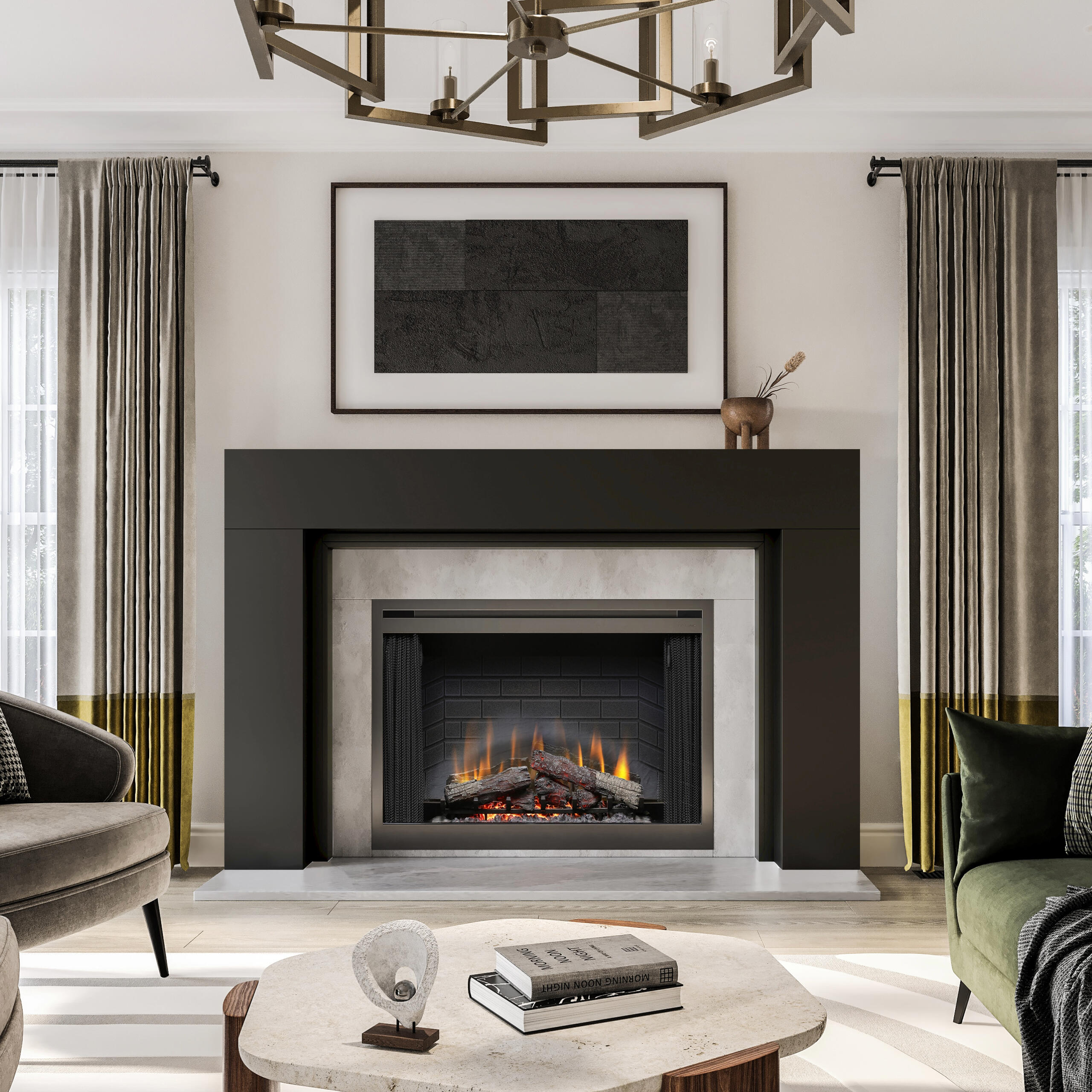 Modern Ember 72-in W X 54-in H Black Maple Contemporary Fireplace ...