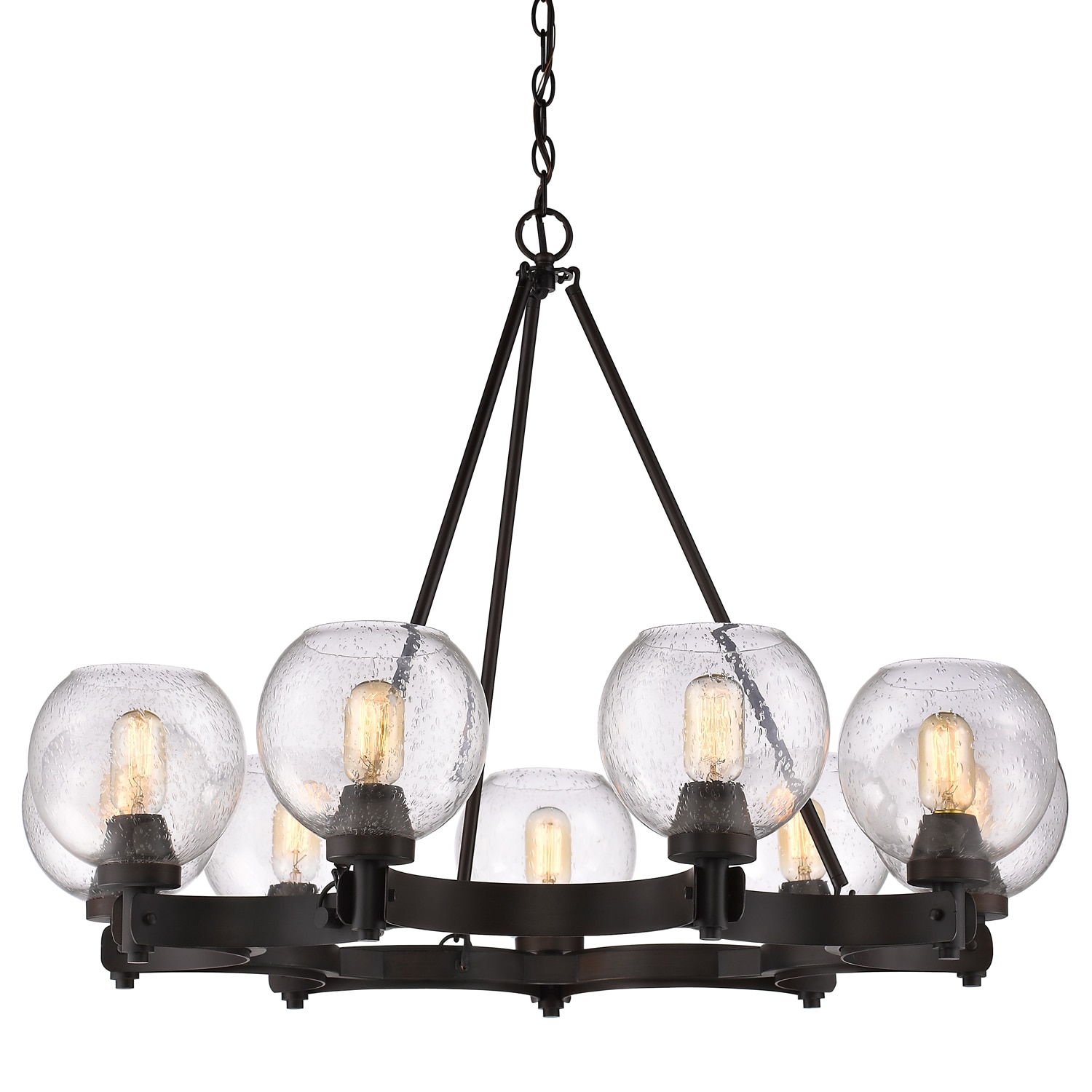 Galveston Rubbed Bronze 9-Light Chandelier with Seeded Glass