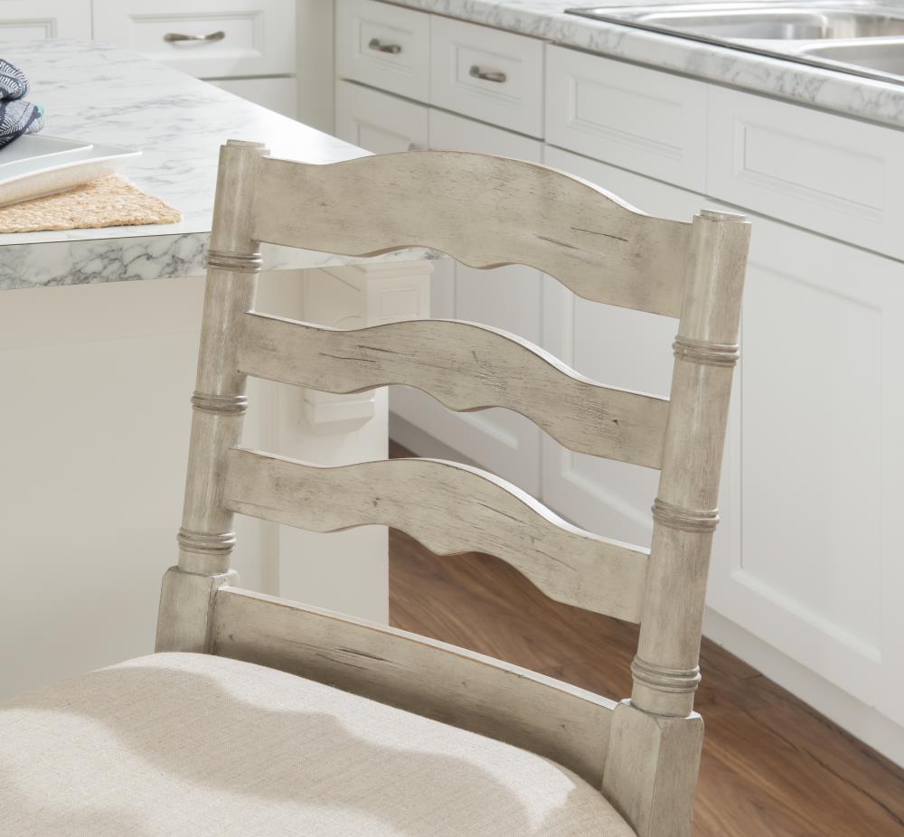 Elegant Marino 24" White Washed Wood Counter Stool with Linen Seat