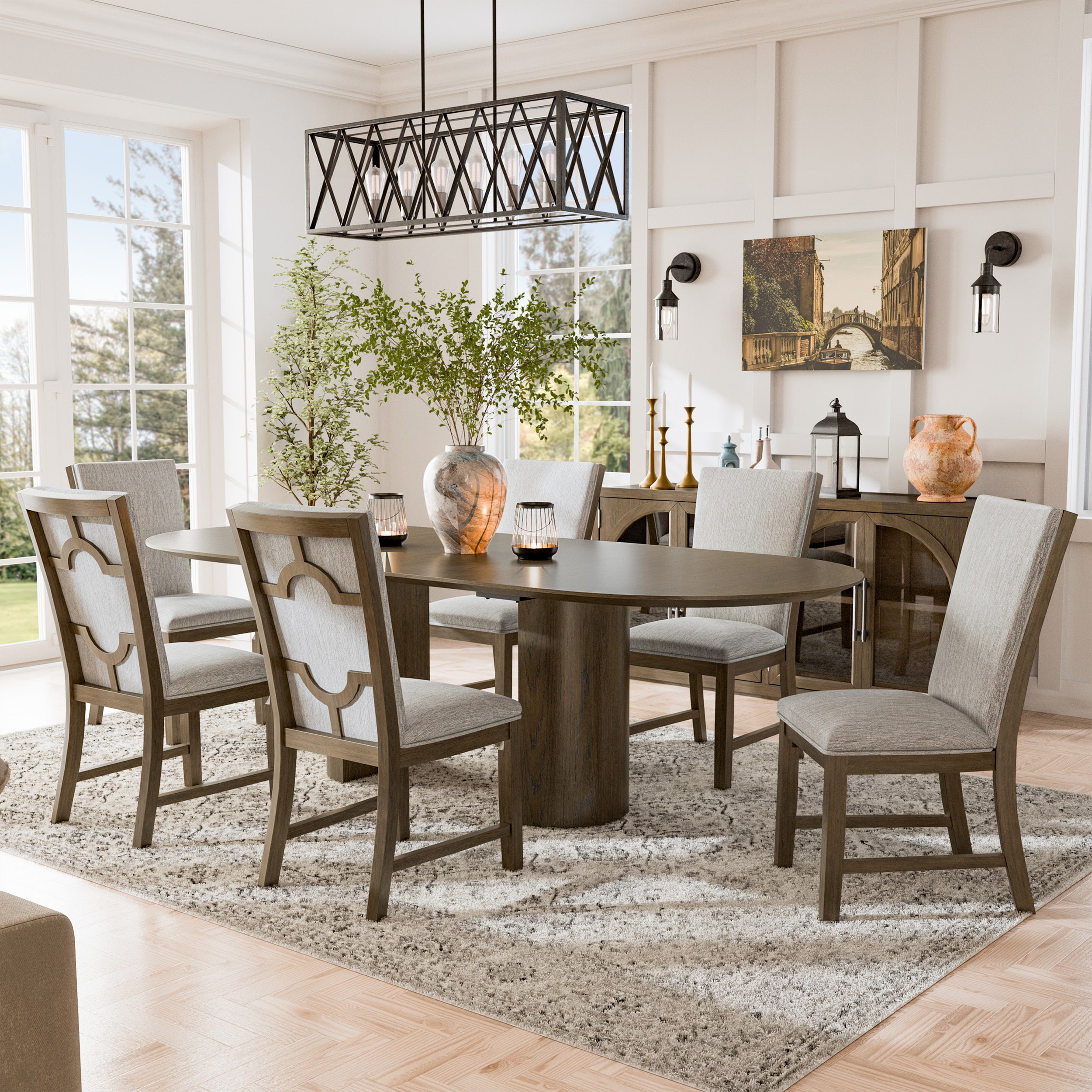 Garanie Oak Contemporary/Modern Dining Room Set with Oval Table ( Seats 6 ) in Brown | - Furniture of America IDFN3411AKOT7PC