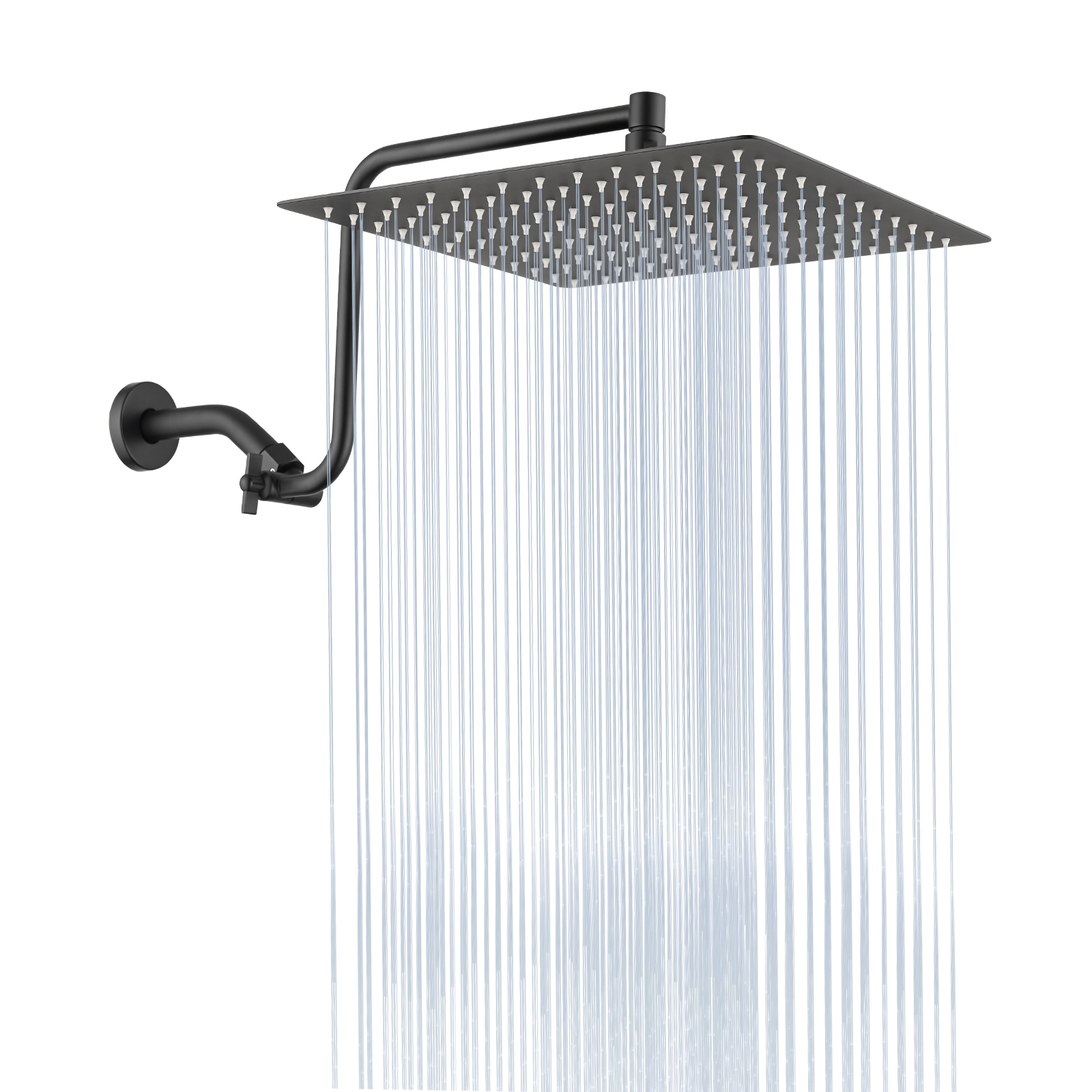 WELLFOR BSZWZT0902 TZ 1 -Spray Matte Black 12-in Square Fixed High Pressure Rain Shower Head 2 GPM