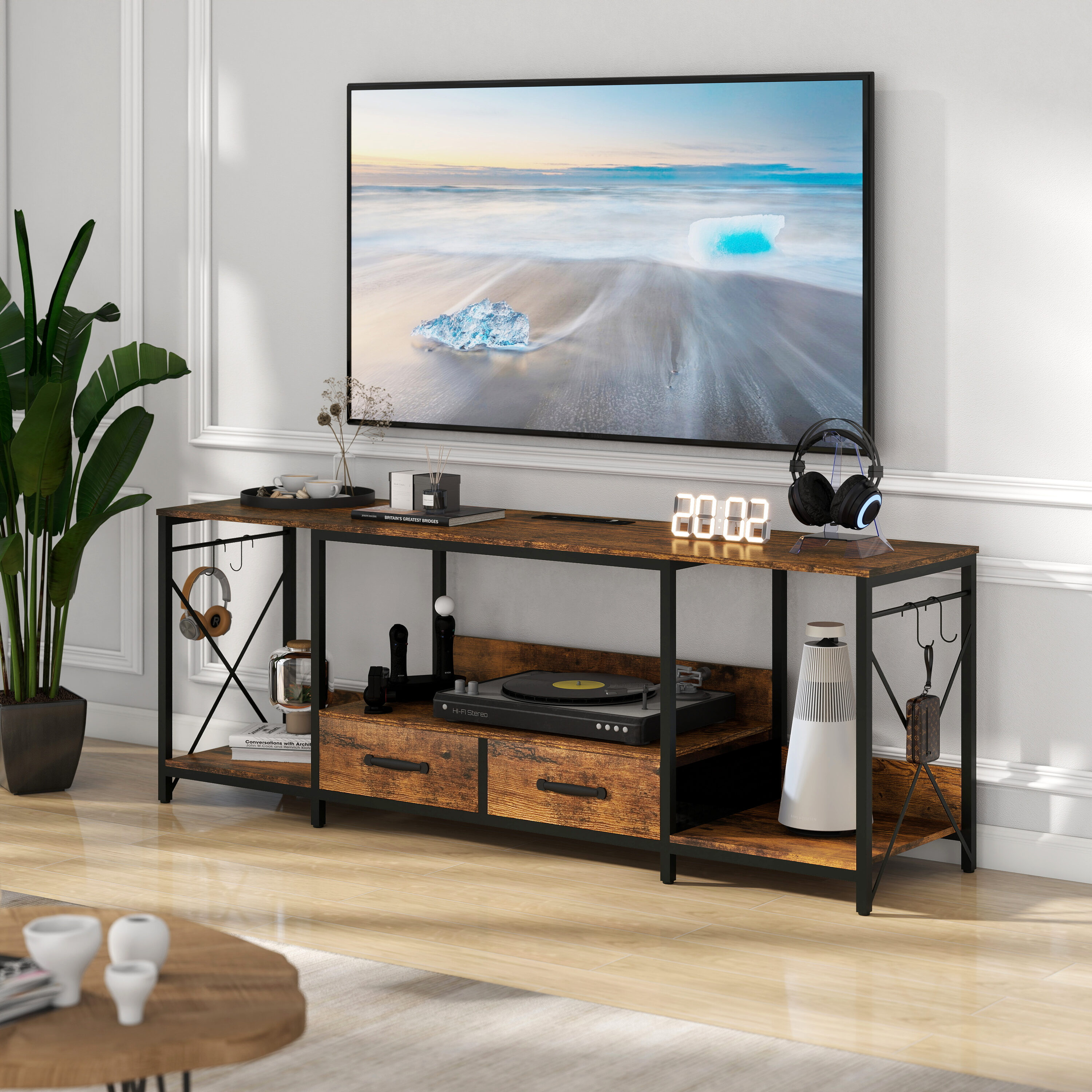 Damerin SX-D21 TV Stands Modern/Contemporary Light Brown 63-in W TV stand ( Accommodates TVs up to 60-in )