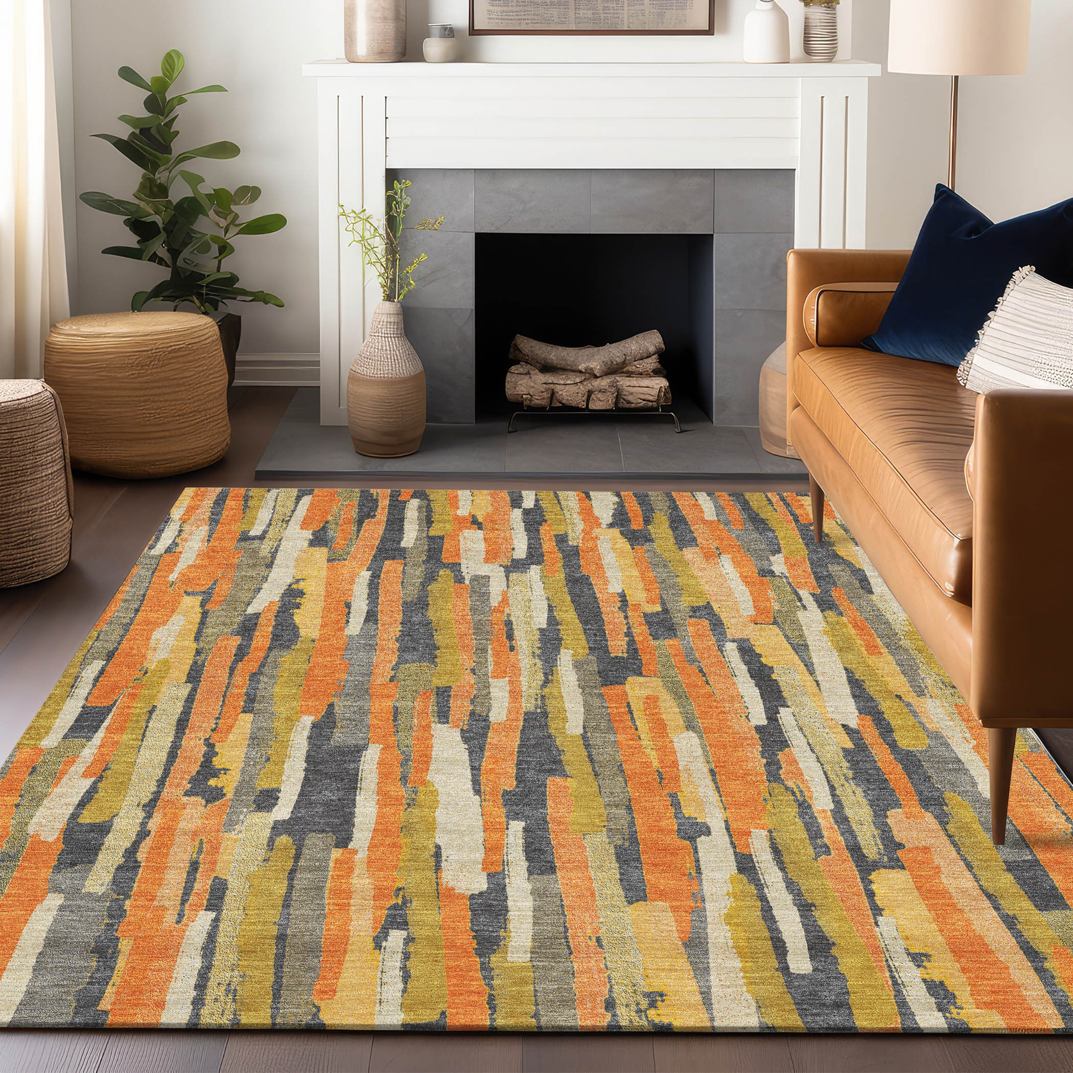 Addison Rugs ACN1317OR8X10 Chantille ACN1317OR 8 x 10 (ft) Polyester Orange Rectangular Indoor/Outdoor Geometric Machine washable Area rug