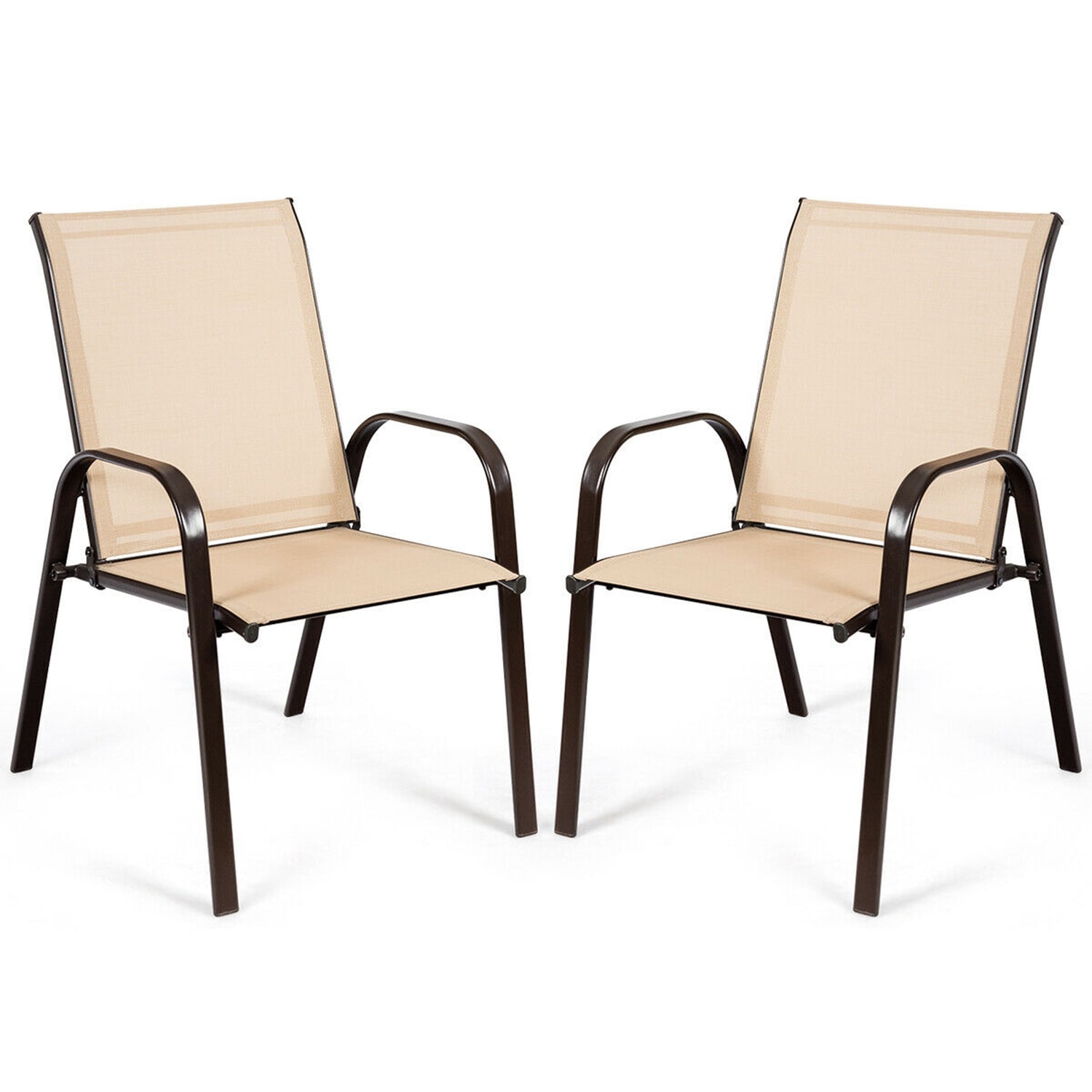 WELLFOR OUG63630CF Set of 2 Beige Metal Frame Stationary Conversation Chair with Off-white Mesh Seat