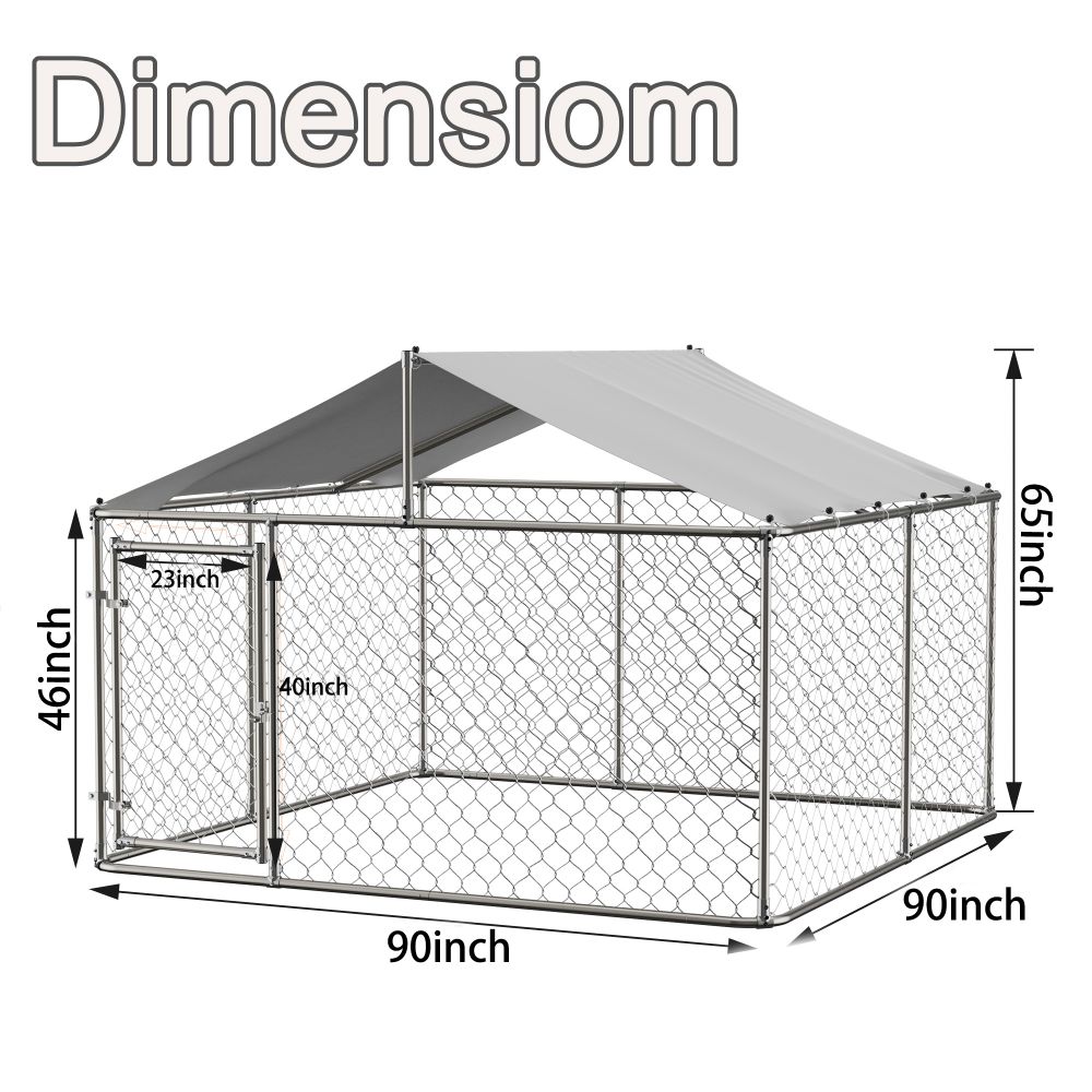 Kahomvis Xx-large (91+-lb) Wire Dog Kennel Roof Outdoor (7.5-ft L x 7.5-ft W x 5.4-ft H)