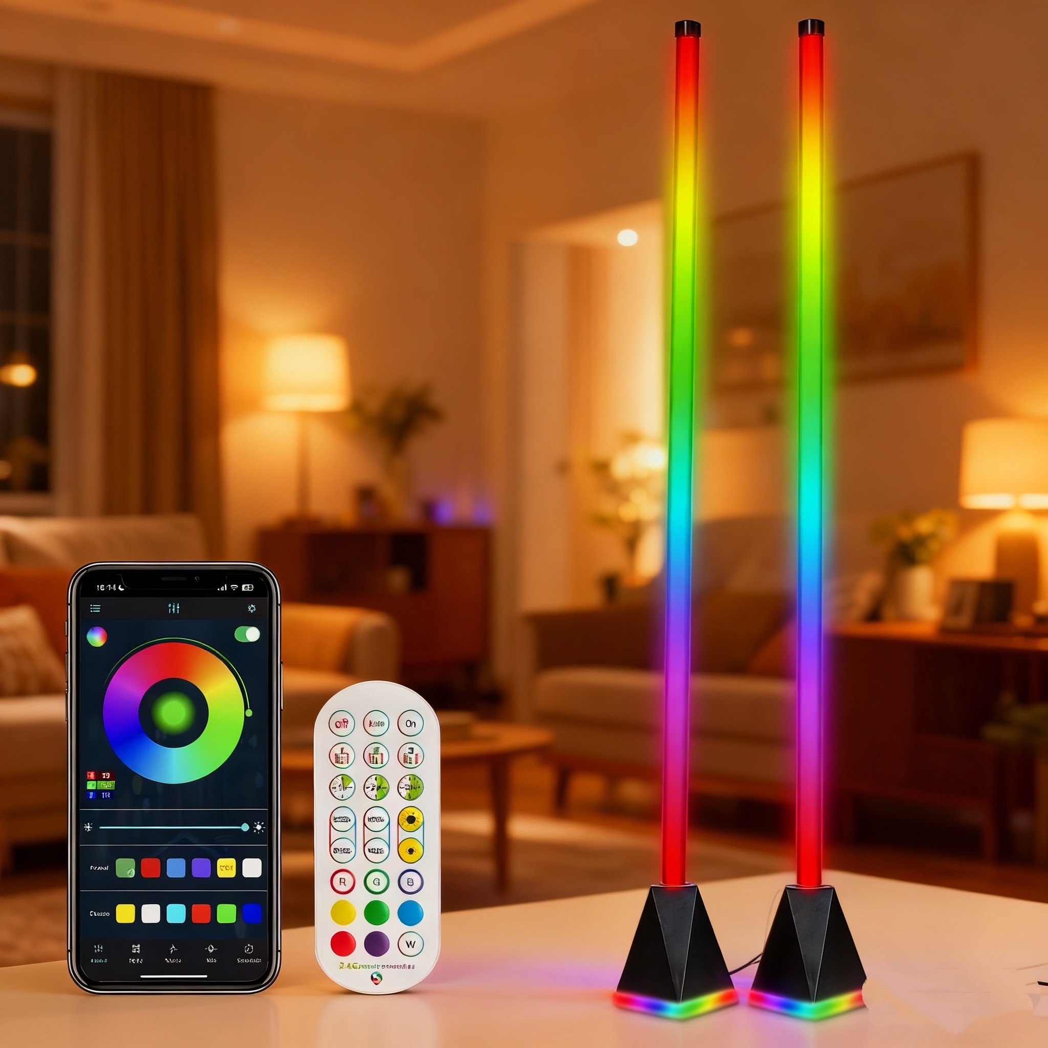 Honbei - 2 Pack LED Corner Lamp with App Remote Control Smart RGB Floor Lamp with 16 Million DIY ...