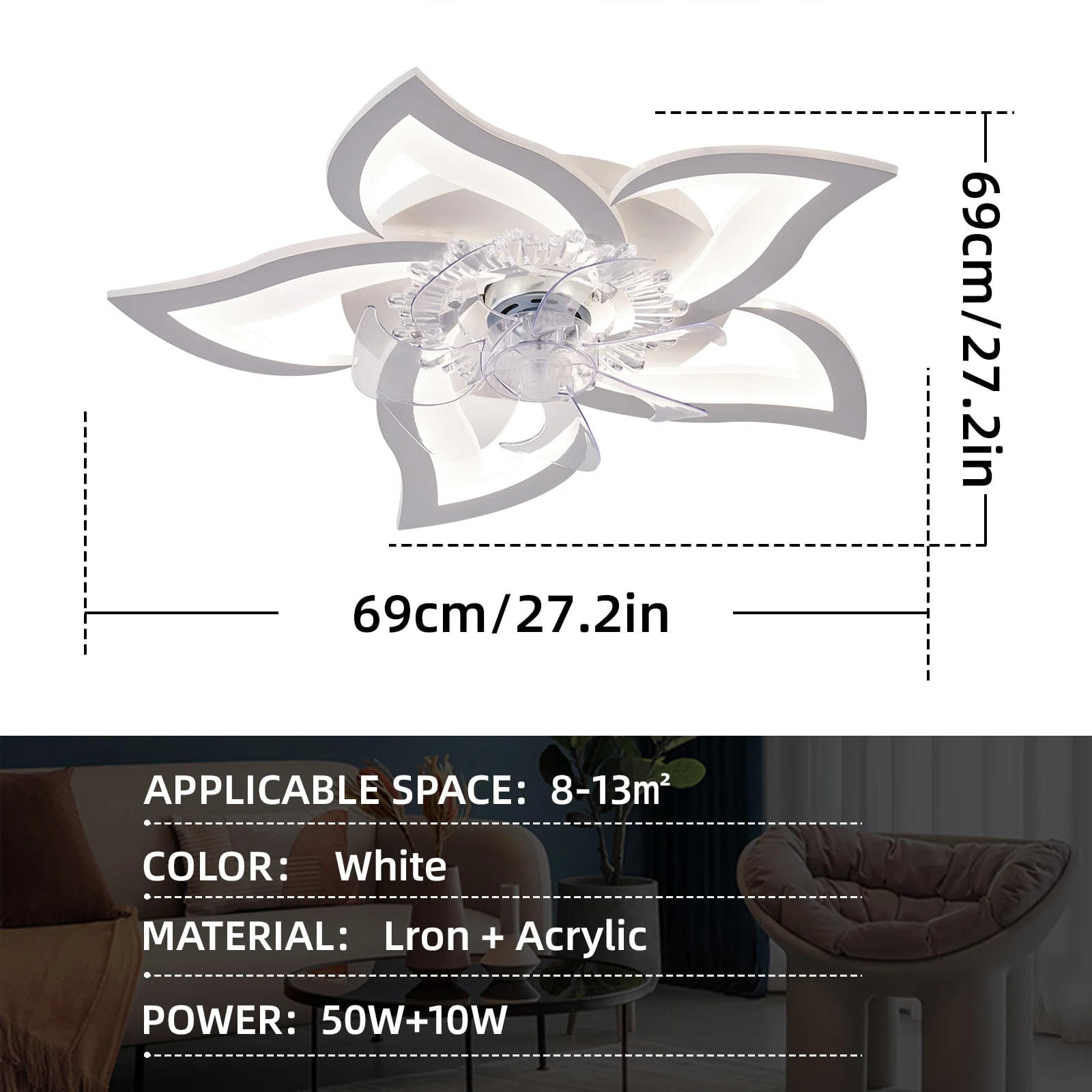 Yardreeze 27.2-in Silver with Abs Blades Color-changing Integrated LED ...