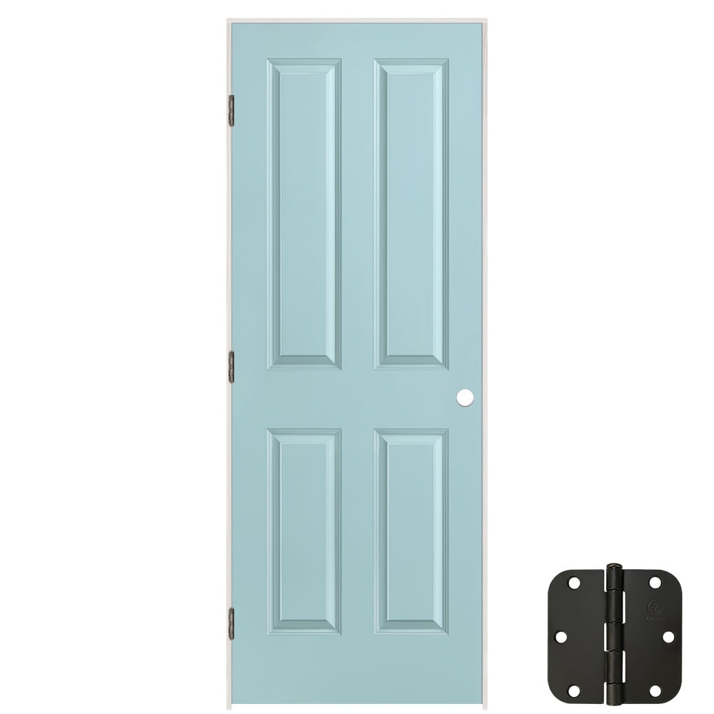 Masonite 627172 24-in x 80-in Sea Mist Solid core 4 panel square Right hand Smooth Prefinished Molded composite Flat Jamb Single Prehung Interior Door