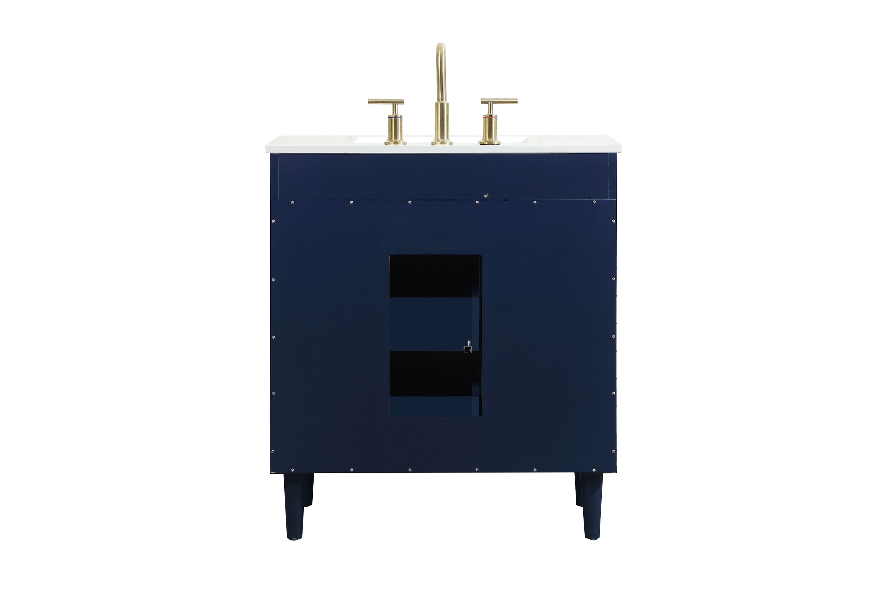 Blue Solid Wood and MDF Bathroom Vanity with Gold Accents