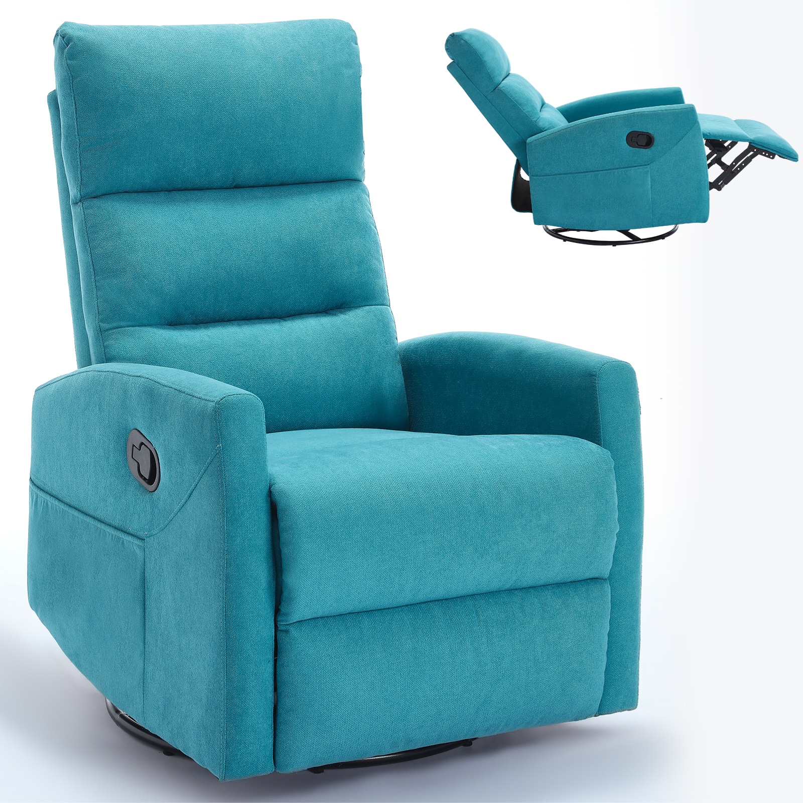 Flynama SH289294 Blue Polyester Upholstered Tufted Swivel Zero Gravity Recliner