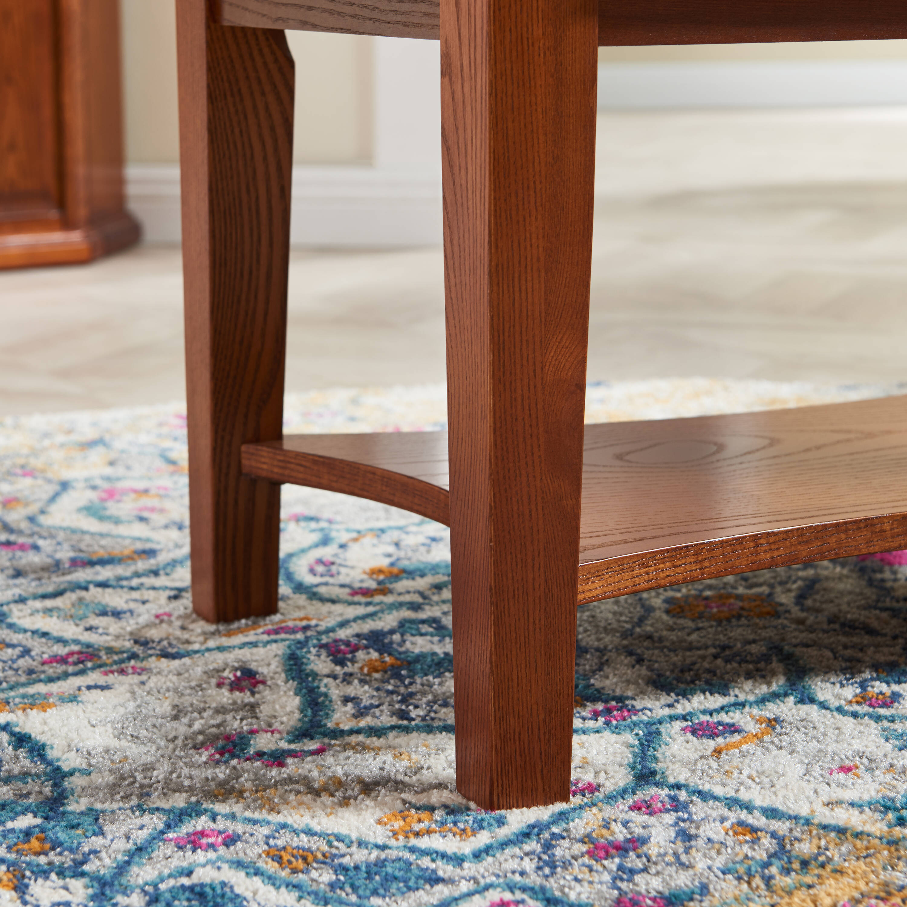 Medium Oak Oval Wood Coffee Table with Storage Drawer