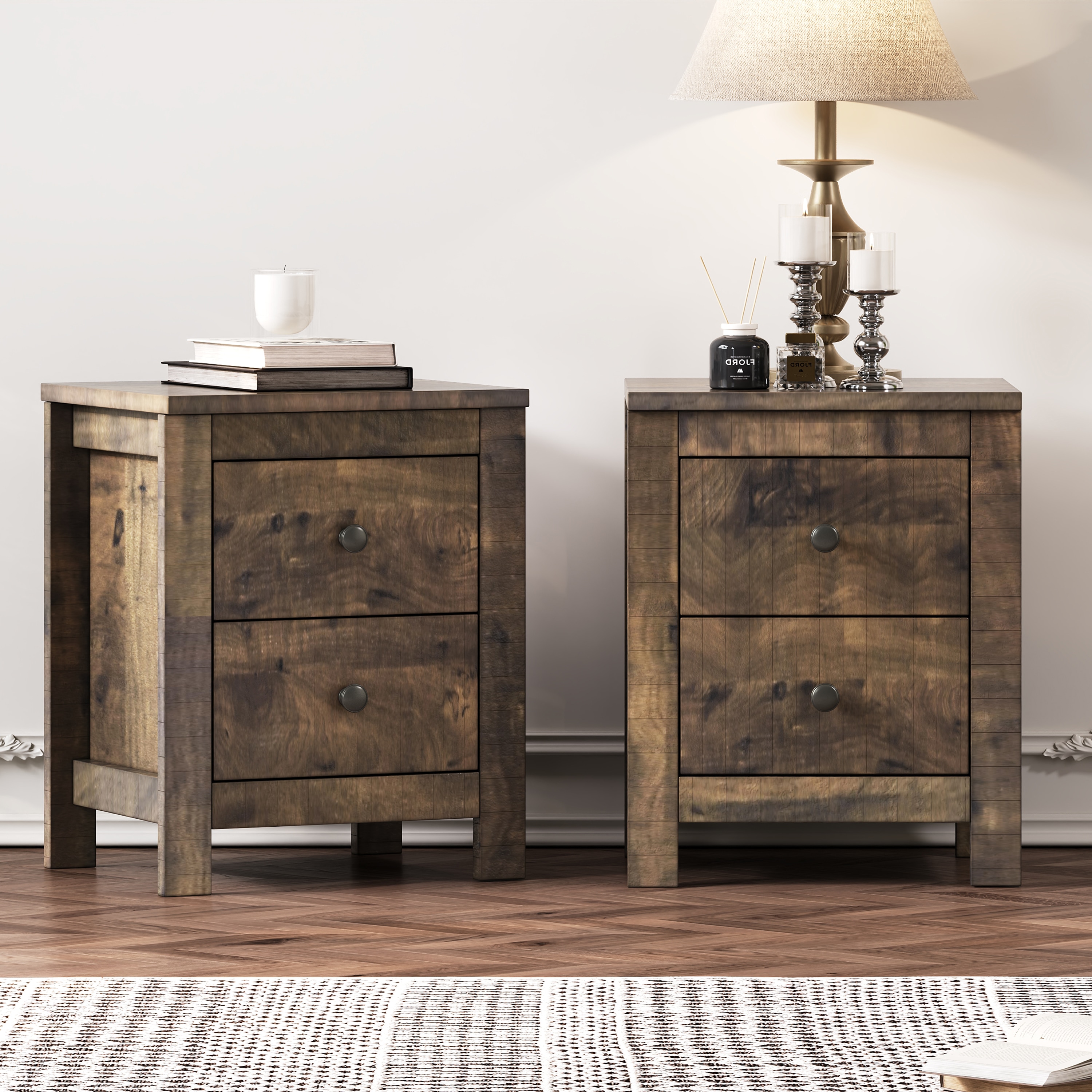 ModernLuxe L-N733P180456D Farmhouse Wooden Nightstand Set of 2 brown Nightstand