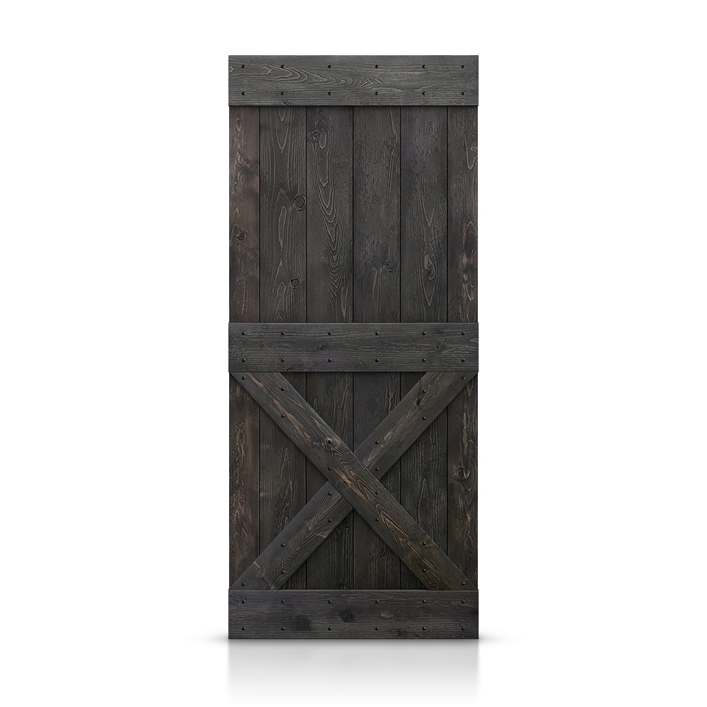 CALHOME DOOR-ASM-011-36DT 36-in x 84-in Charcoal black X-frame Pine Wood Solid core Single Barn Door (Hardware Not Included)