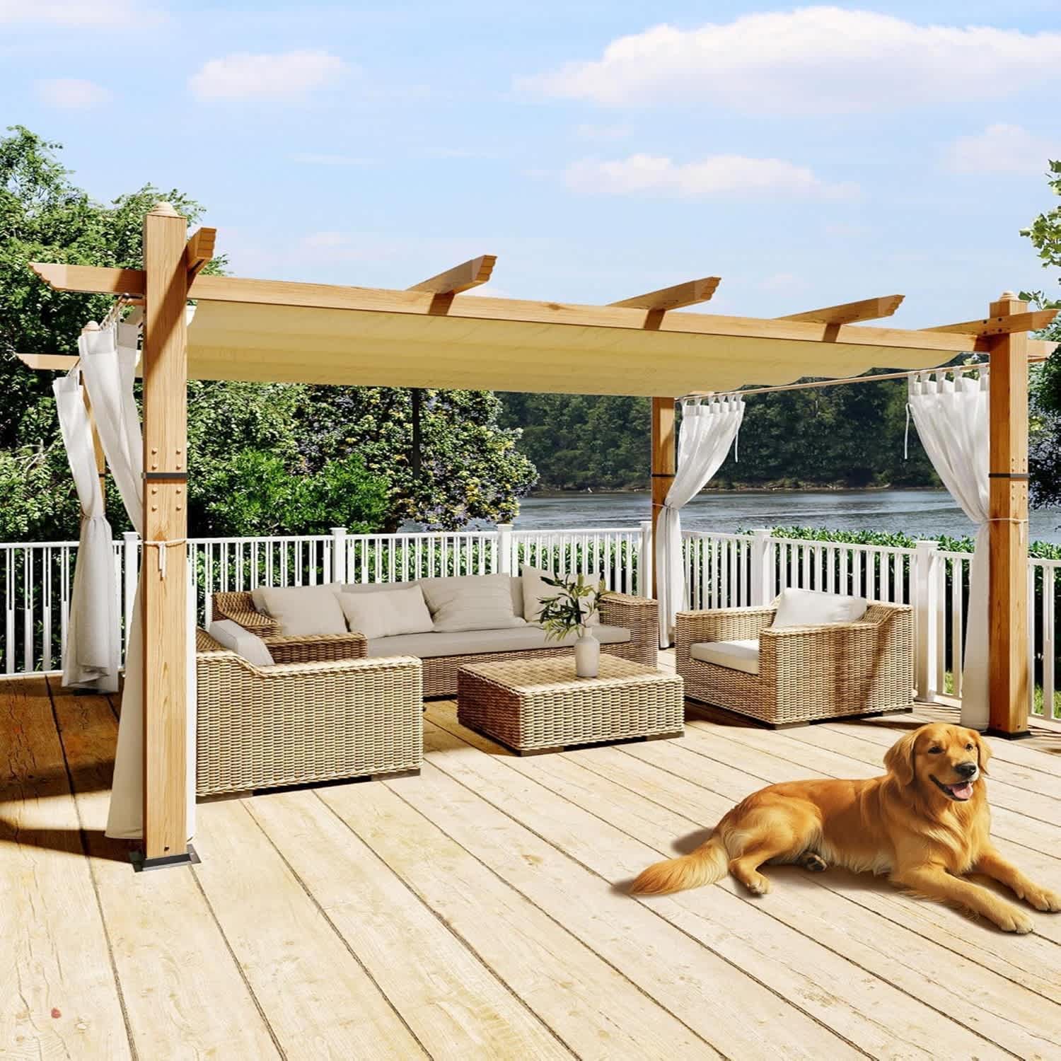 Qeetex LSHQQPHO-33DYK898 10×13 ft Heavy Duty Aluminum Gazebo with Adjustable Canopy and Side Screens UPF 50+ UV ProtectionBeige
