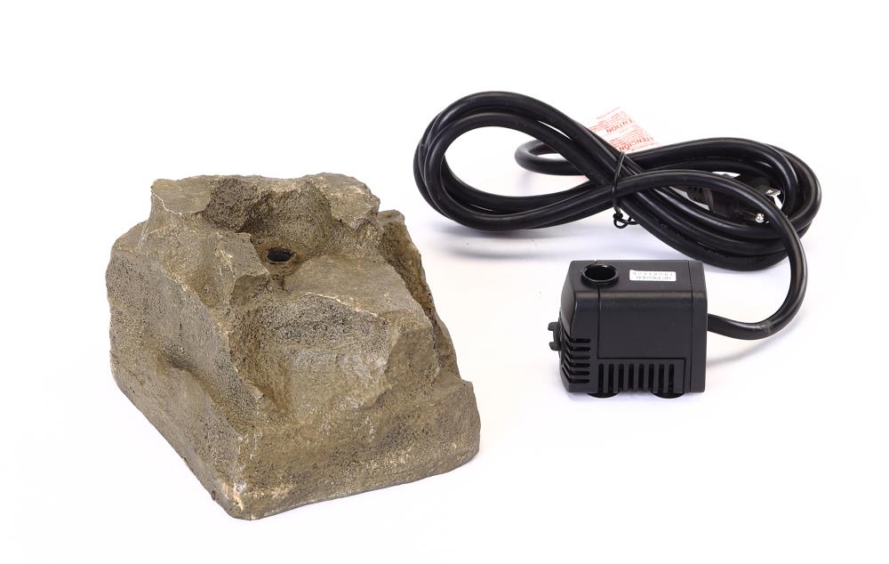 Gray Granite Freestanding Fiberglass Bird Bath Rock with Pump