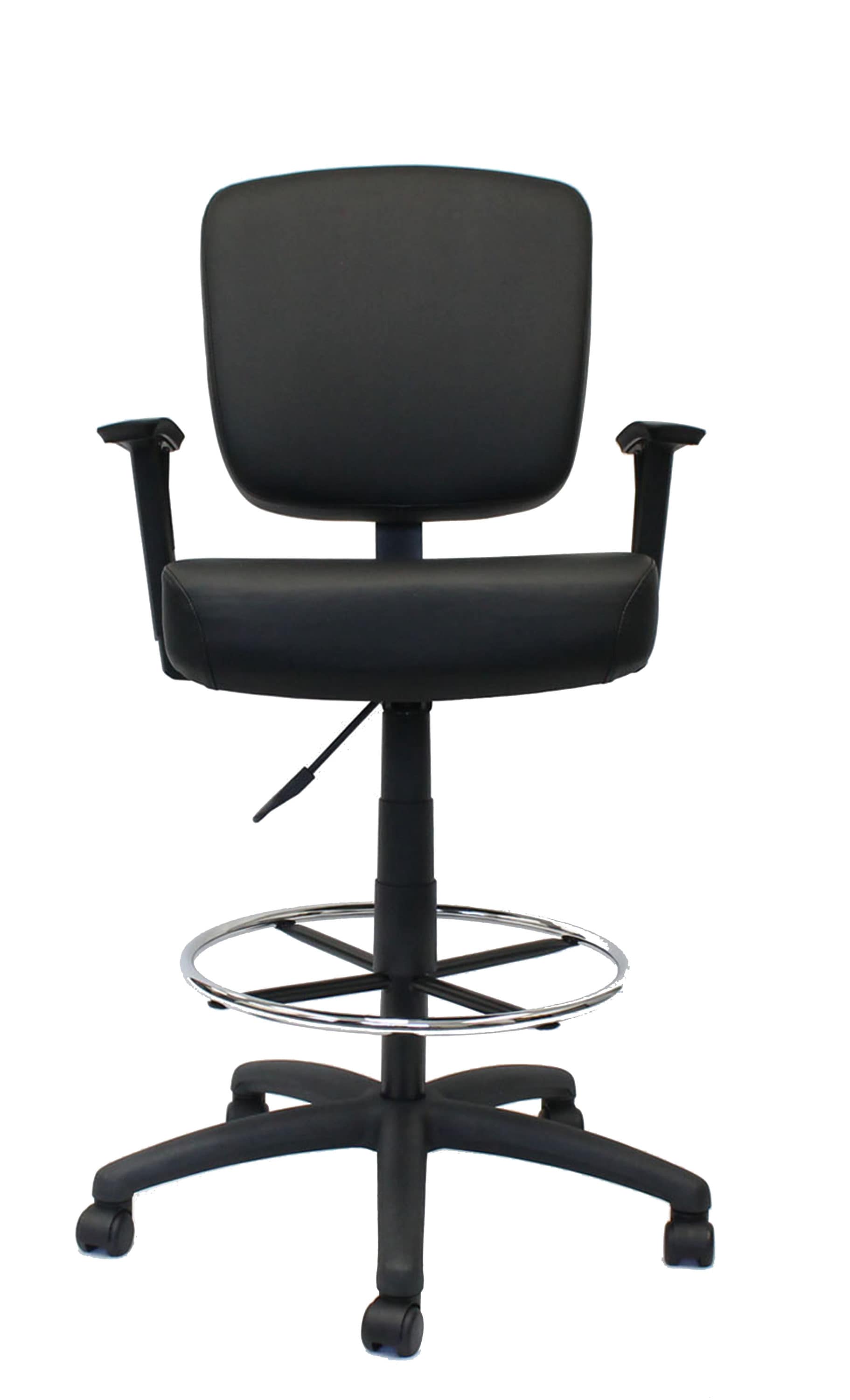 Oversized Black Drafting Stool with Chrome Footring and Adjustable Arms