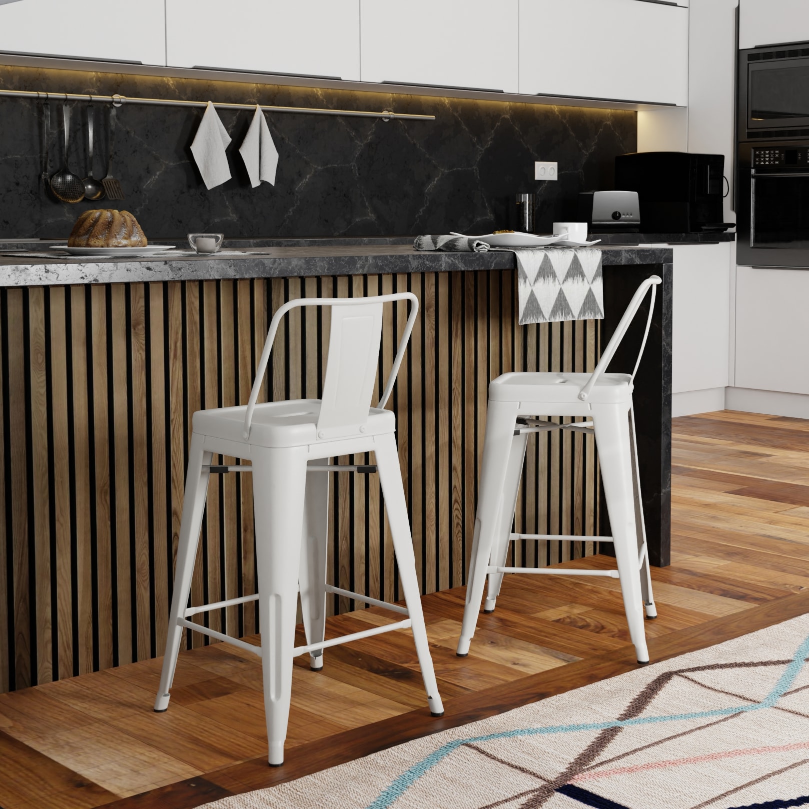 Rayne 24" White Industrial Metal Counter Stool Set