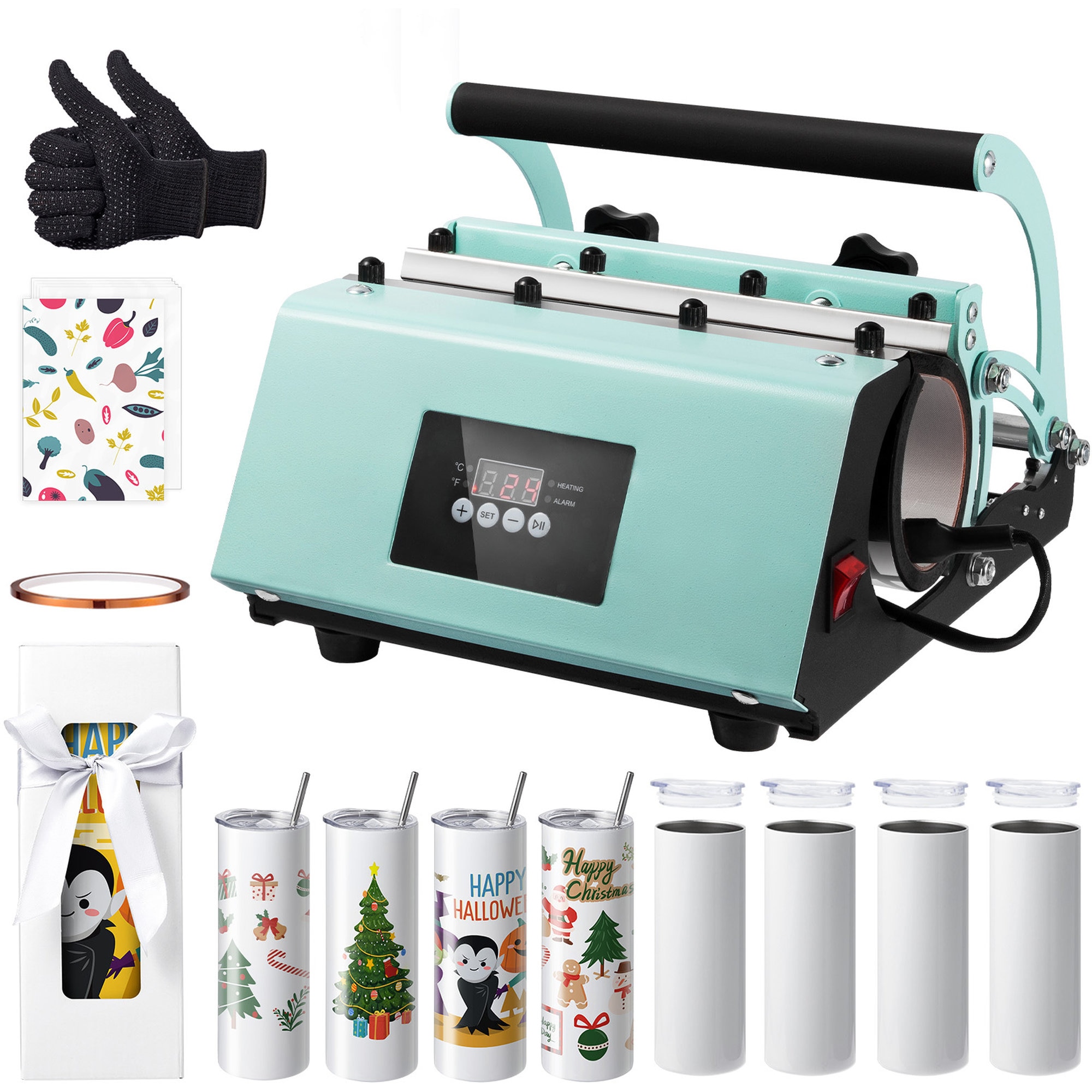 Misopily tumbler heat press machine for 11 to 30oz cups includes 8 20oz blank stainless steel sublimation tumblers touchscreen control quick press #LMS0305M05