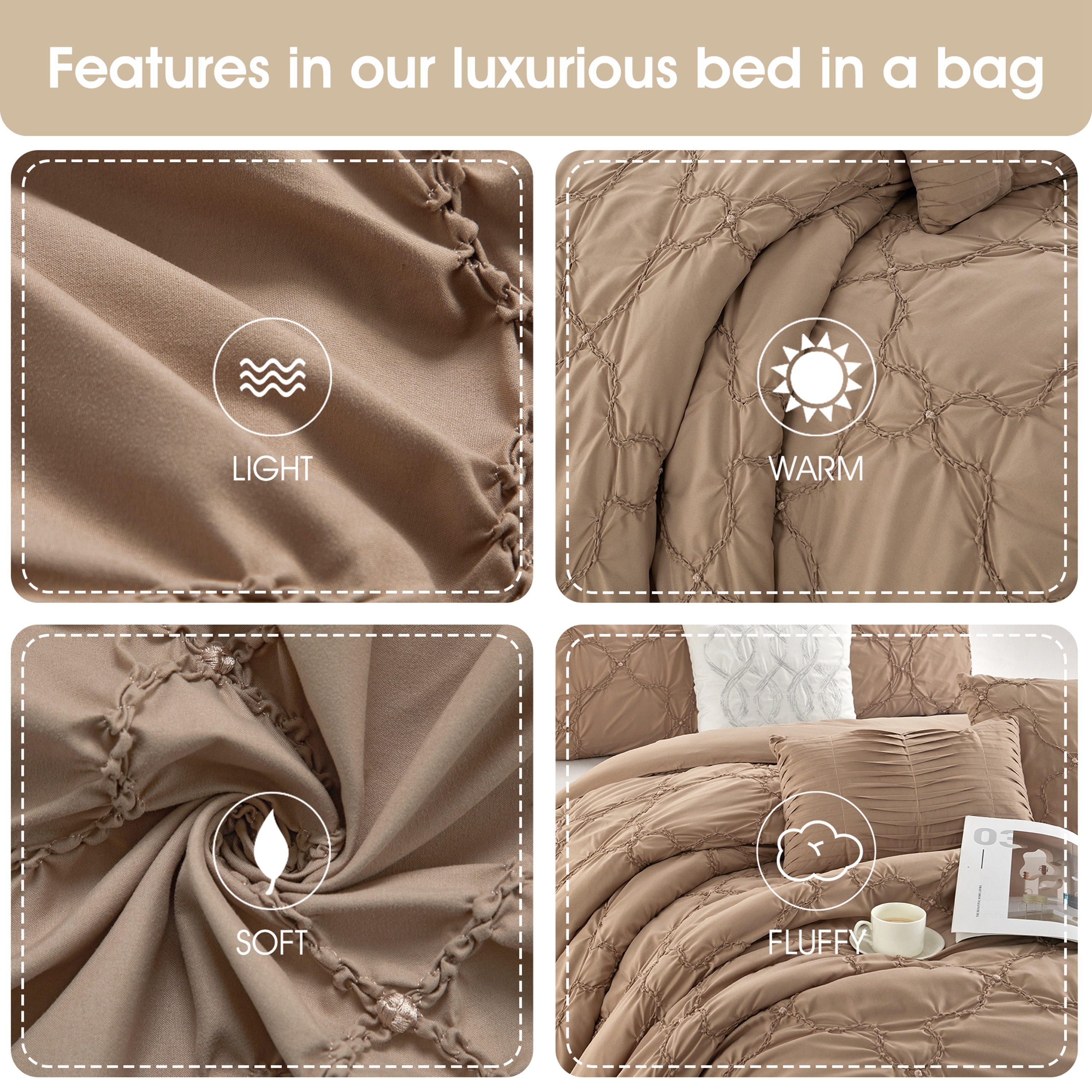 Nanshing 7 Piece Taupe Queen Comforter Set Mariscos7 Q Taup At