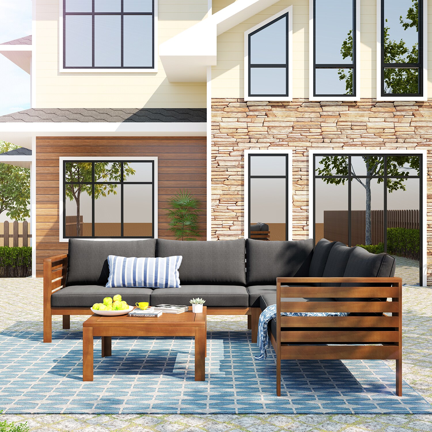 SINOFURN 4-Piece Patio Conversation Set with Gray Cushions SINOFURN 4-Piece Patio Conversation Set with Gray Cushions