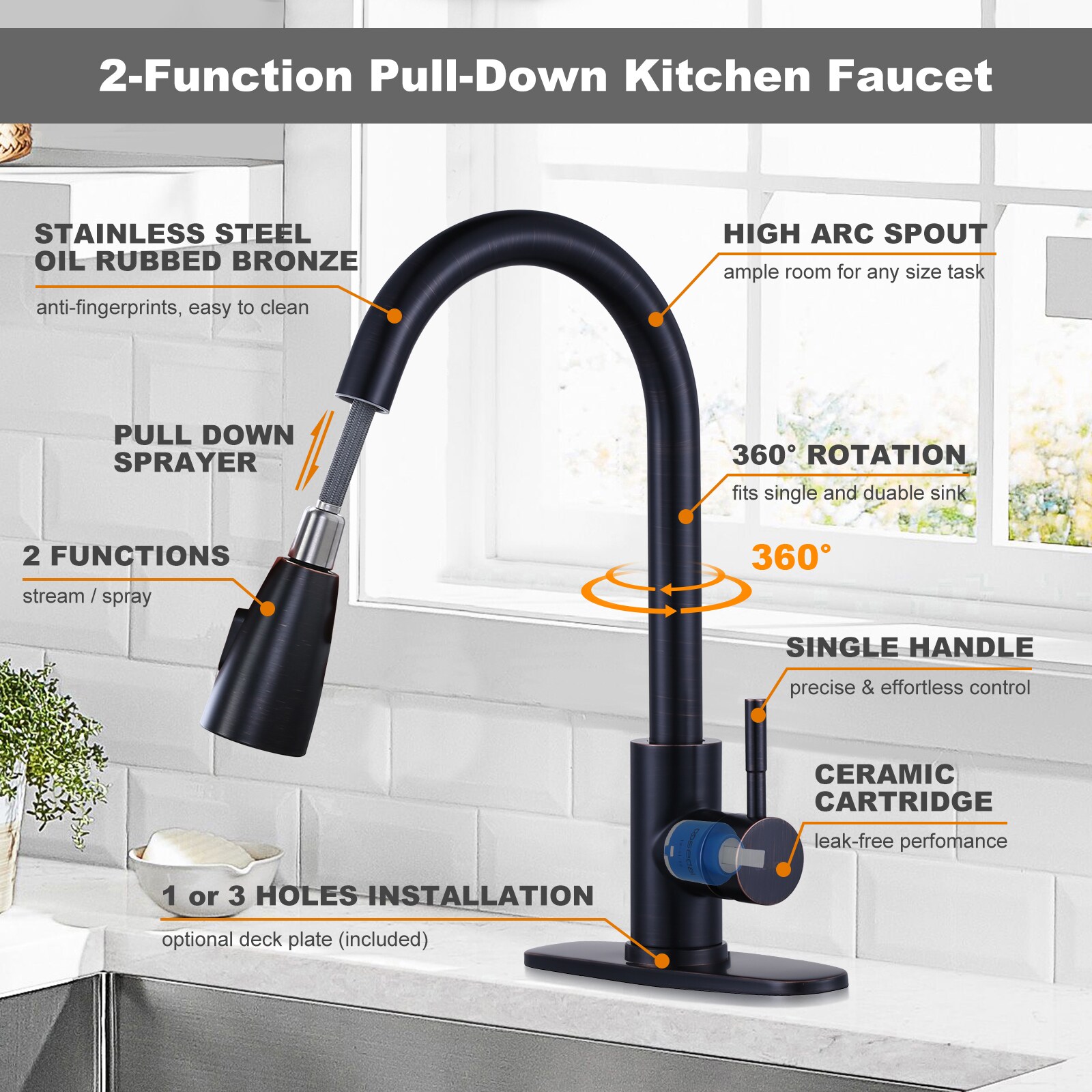 Oil Rubbed Bronze Single-Handle Pull-Down Sprayer Kitchen Faucet