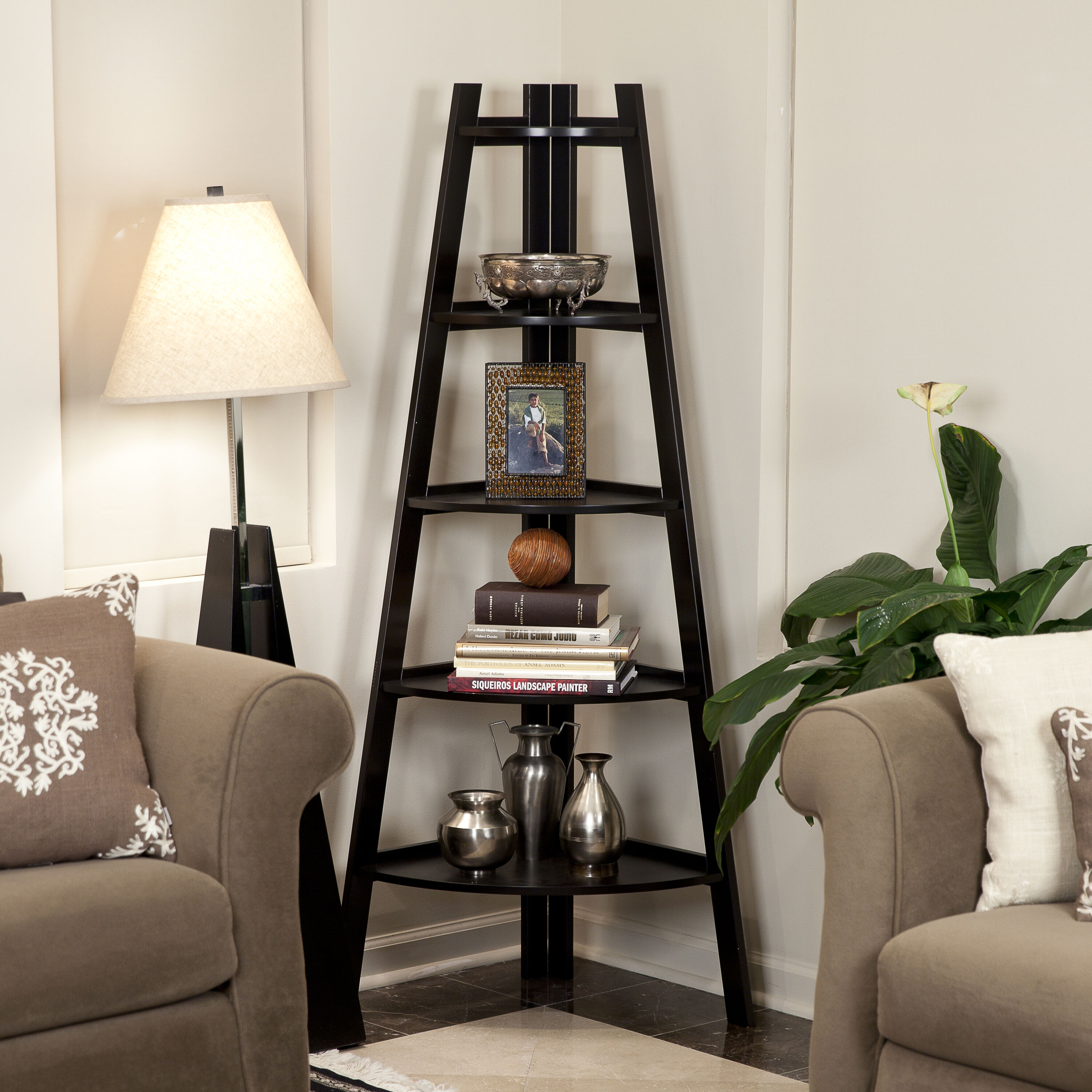 Danya B. BQ0279 Wood 5 -Tier Decorative shelving unit ( 29-in W x 19.5-in D x 63-in H ) ( Brown , ( 10-lb lbs. Capacity Per Shelf )