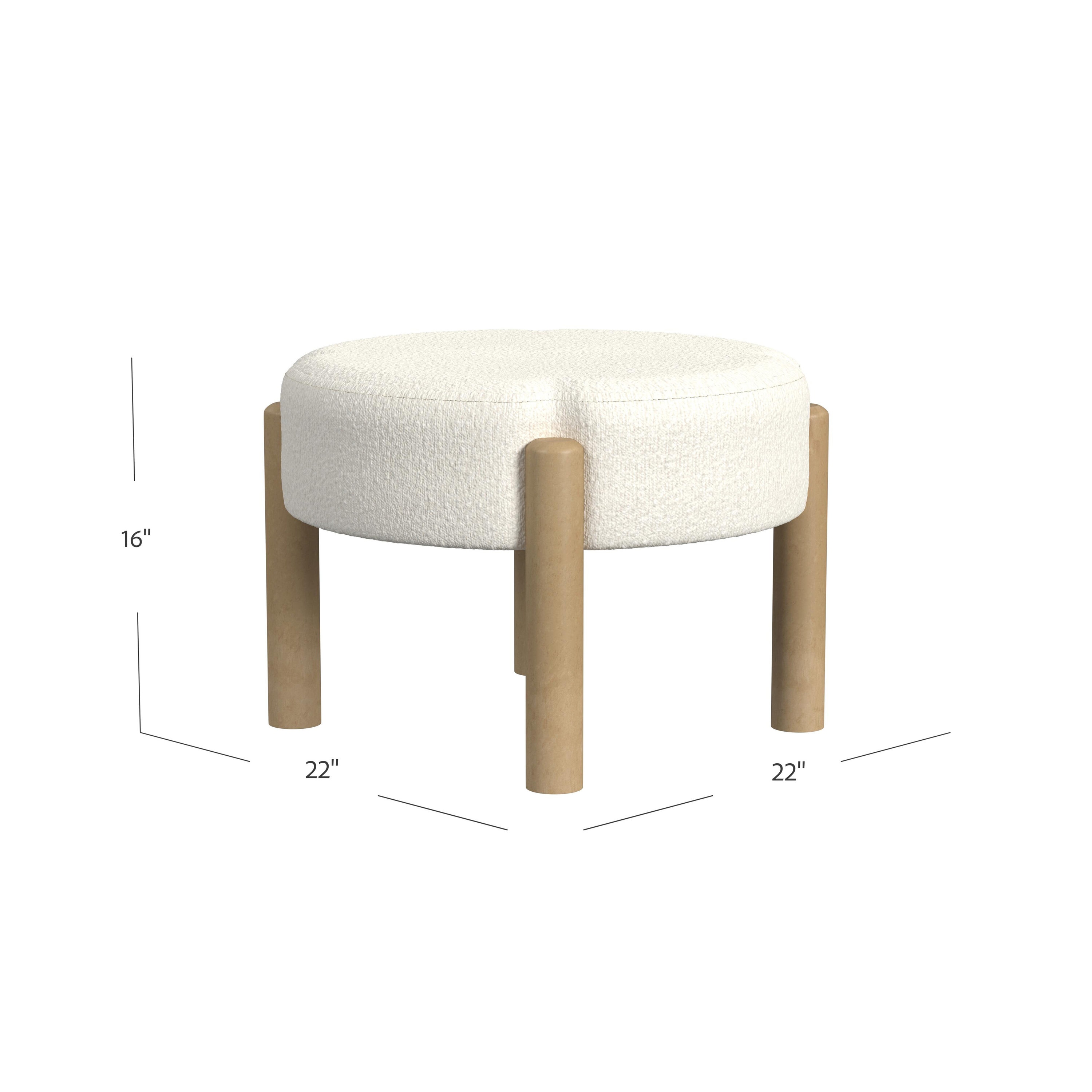 Nordic Off-White Boucle Round Ottoman with Wooden Legs